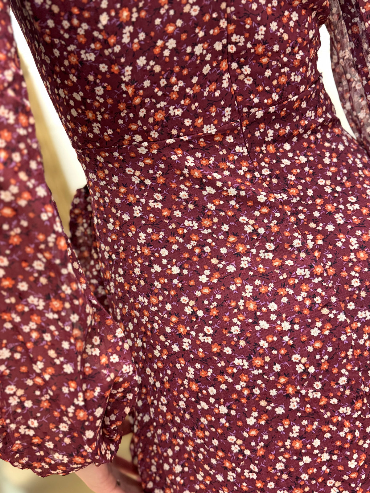 Burgundy Floral Wrap Dress