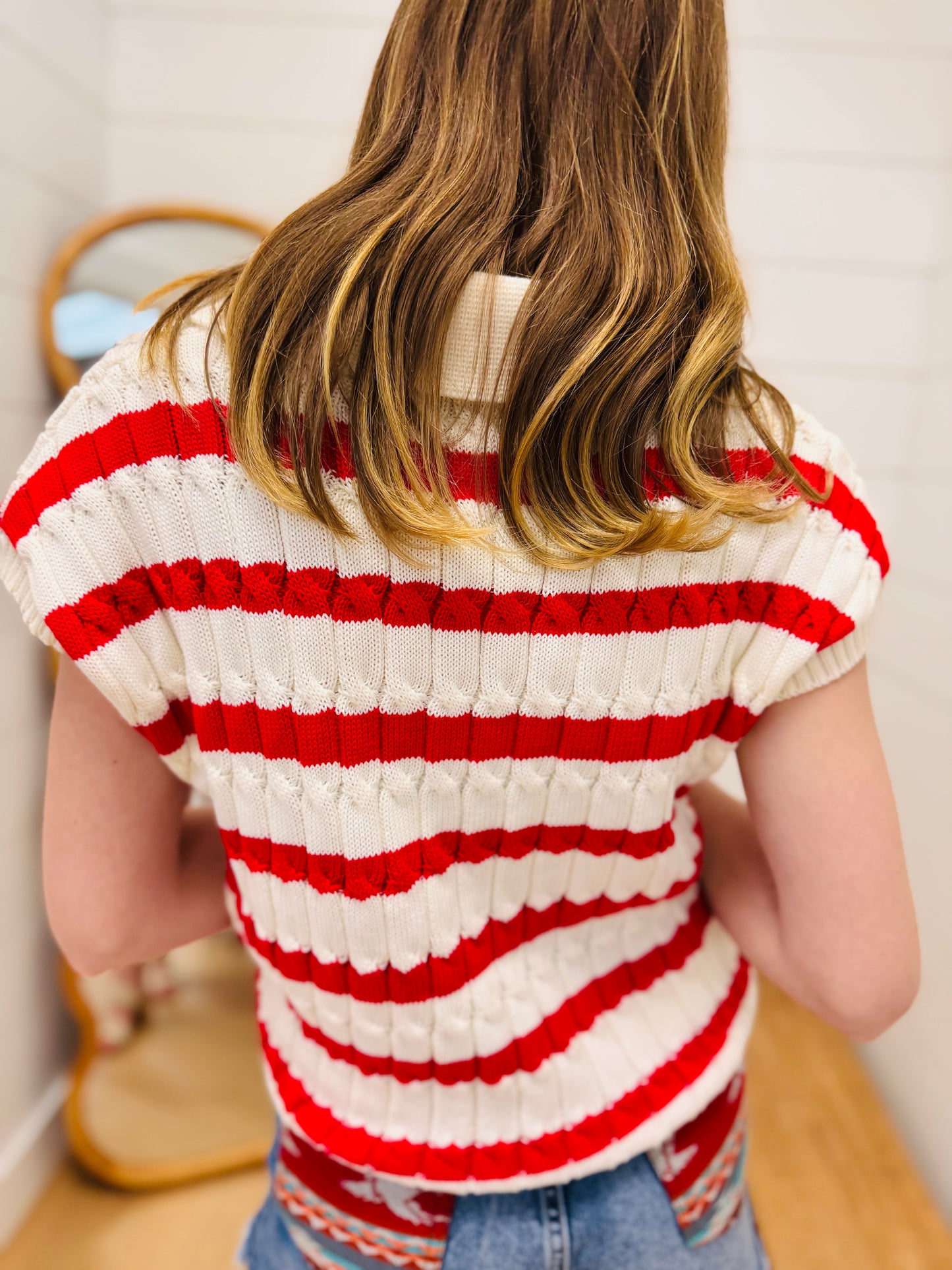 Textured Stripe Collared Sweater Vest