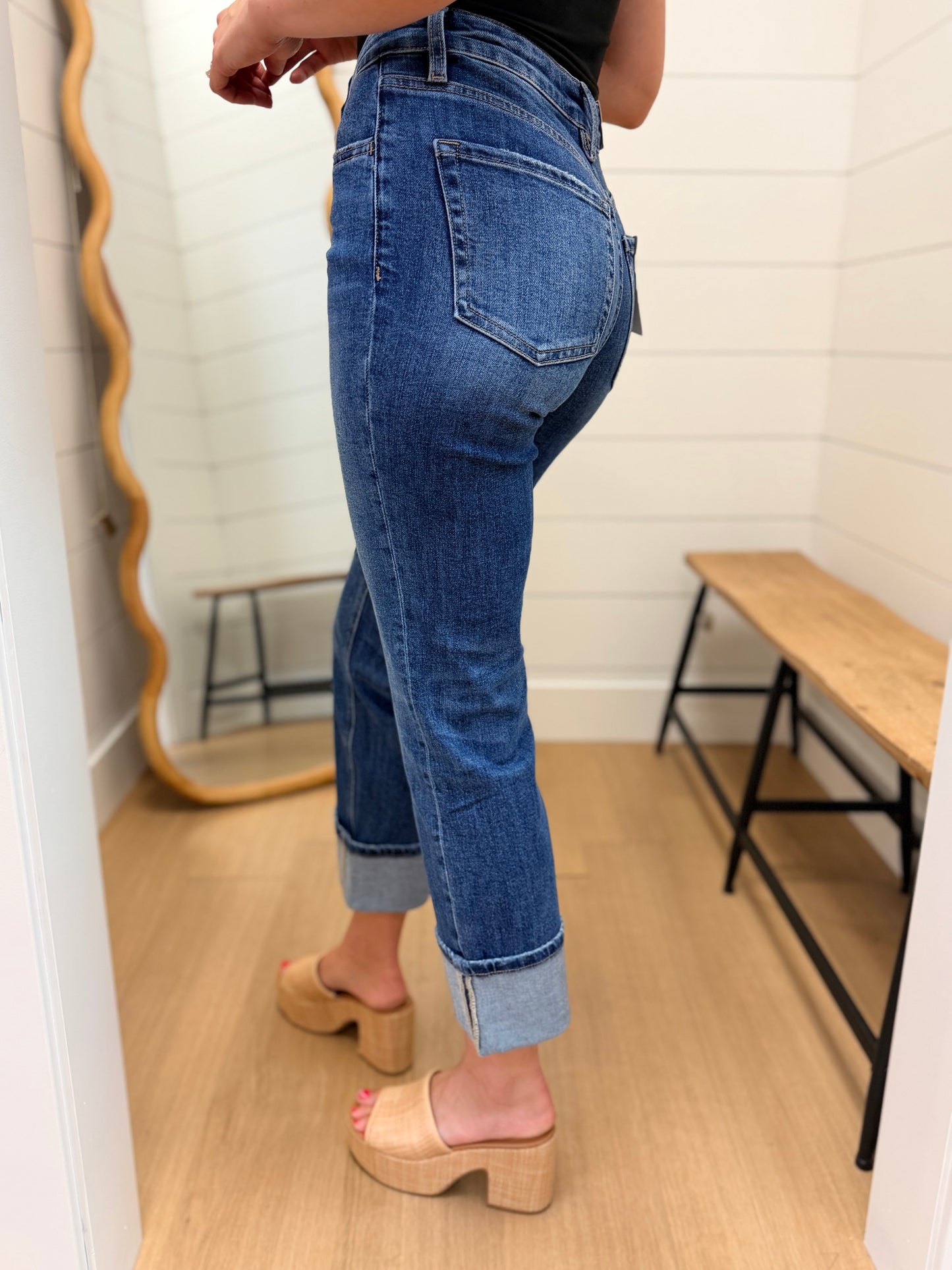 High Rise Cuffed Ankle Straight Jeans - Lovervet
