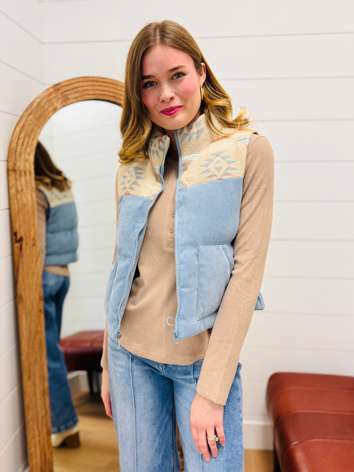 Aztec Graphic Corduroy Casual Puffer Vest