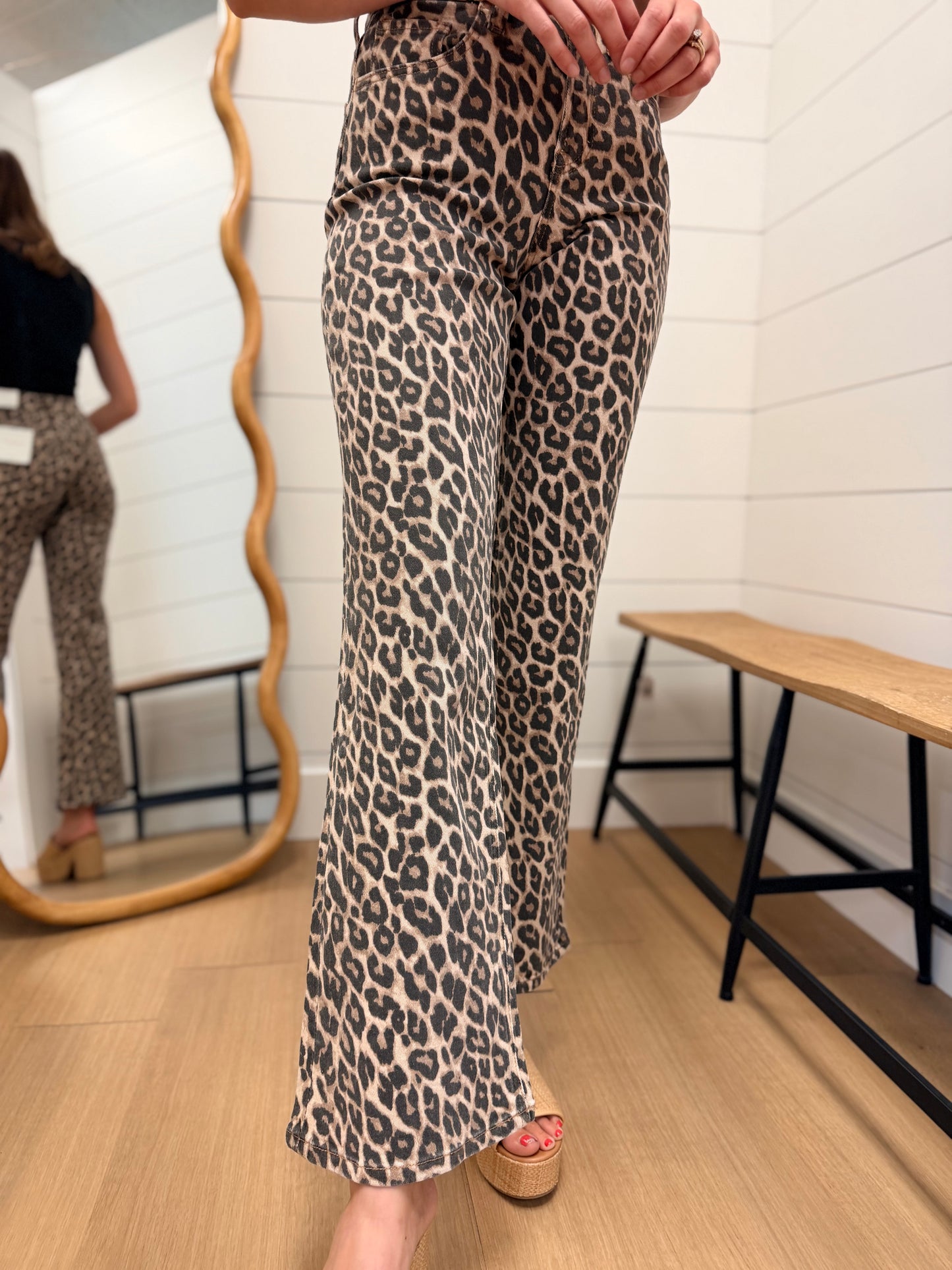 High Rise Leopard Print Flare Jeans - Lovervet