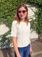 Diamond-knit Short Sleeved Sweater