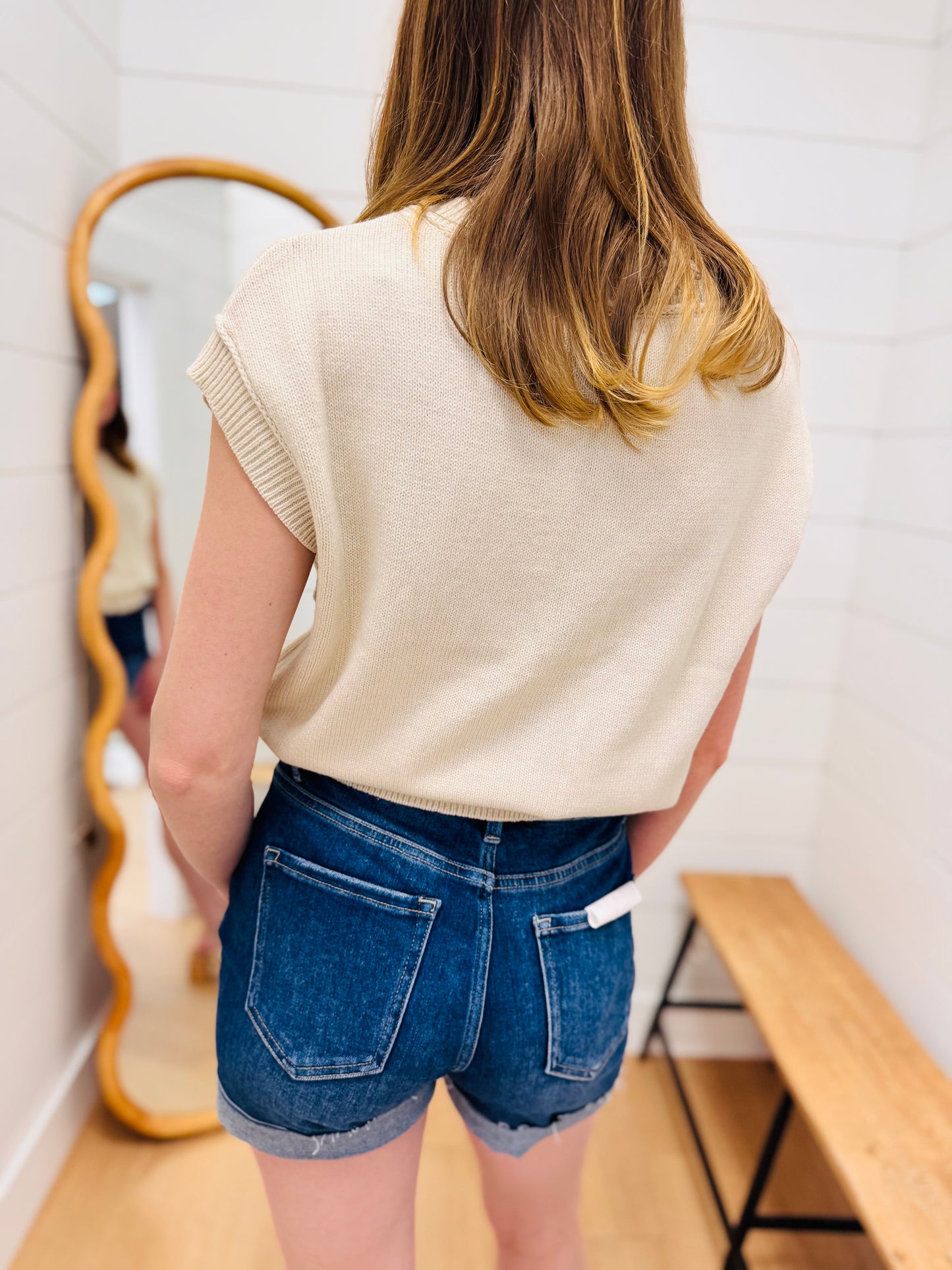 Exposed Seam Short Sleeve Cardigan