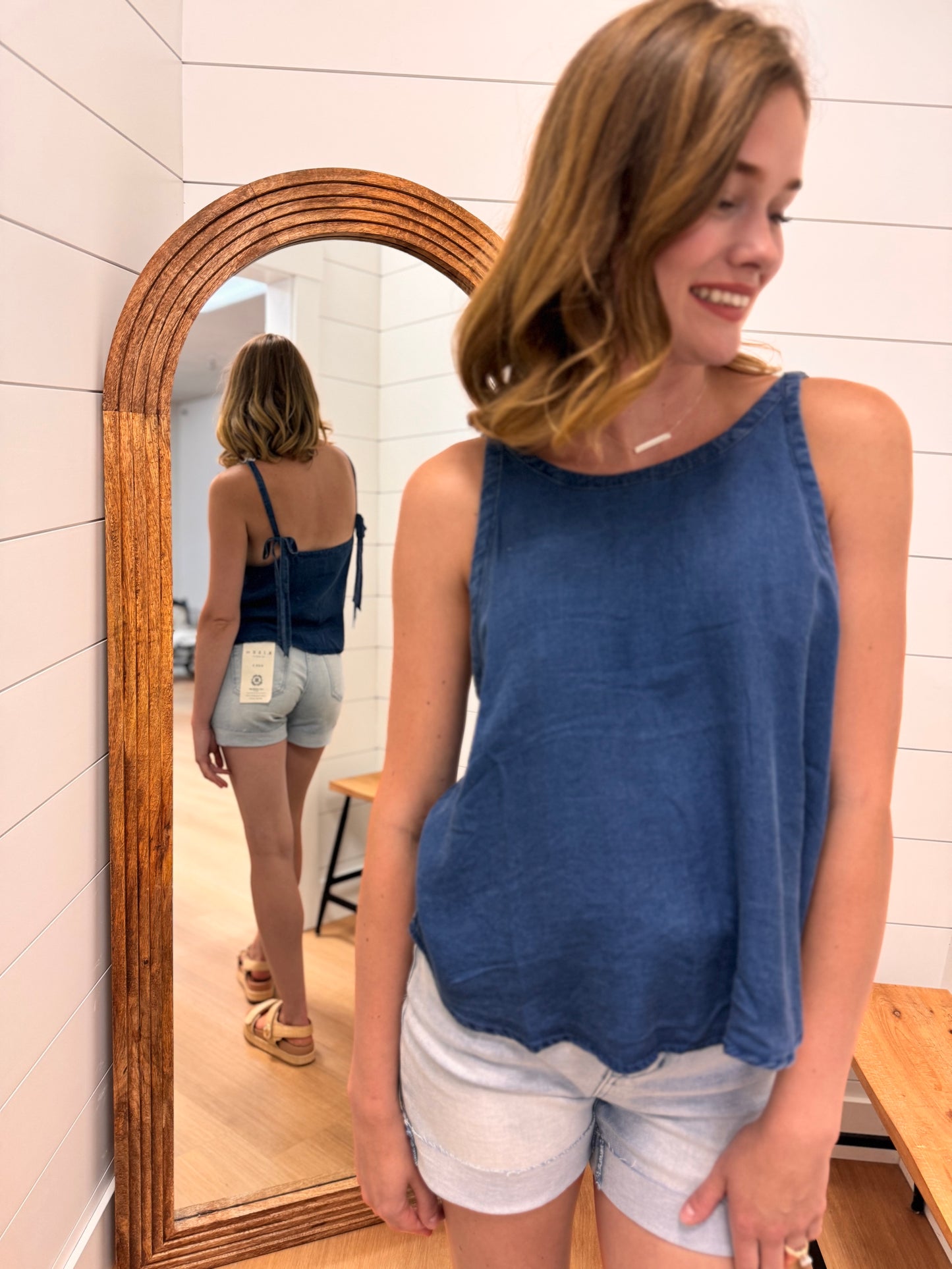 Chambray Tank Top with Tie Straps