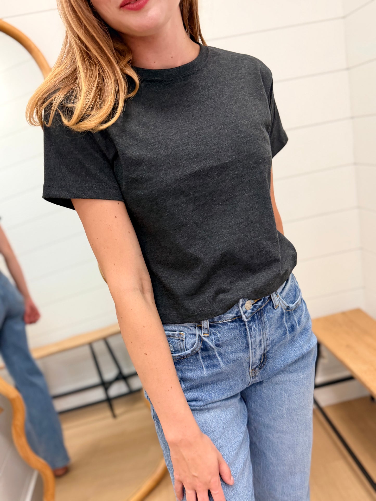 Cotton Crew Neck Short Sleeve Cropped T-shirt