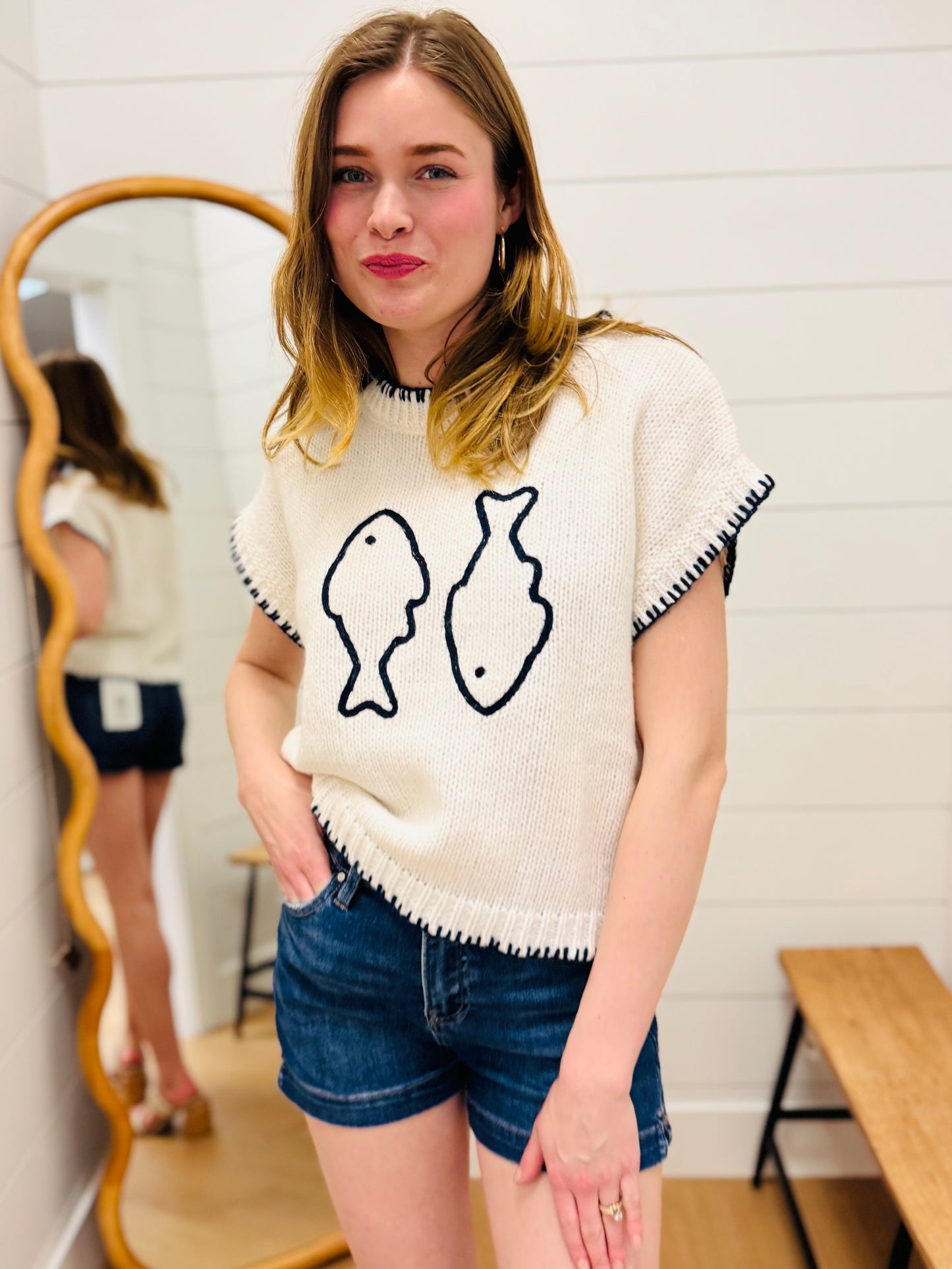 Fish Stitch Short Sleeve Sweater