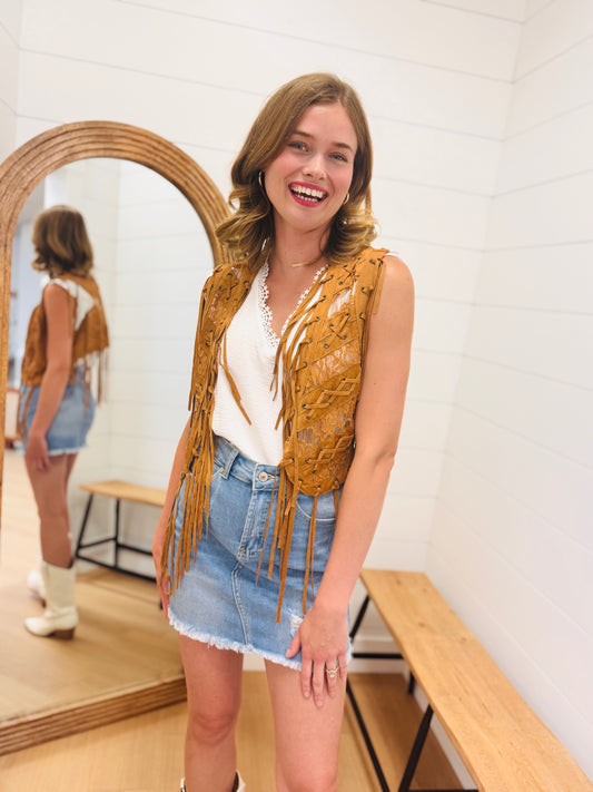 Suede Open Front Vest, SM-3XL (Camel)