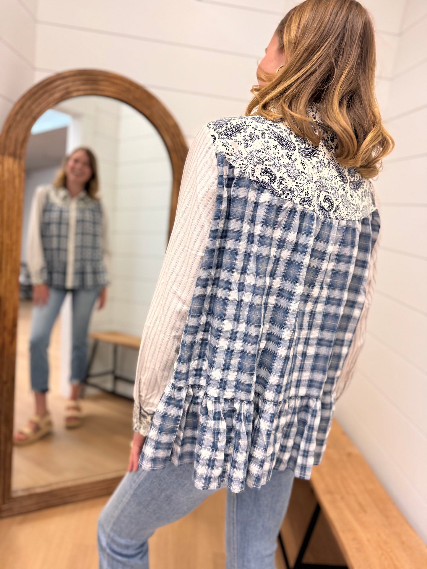 Mix Print Babydoll Button Down