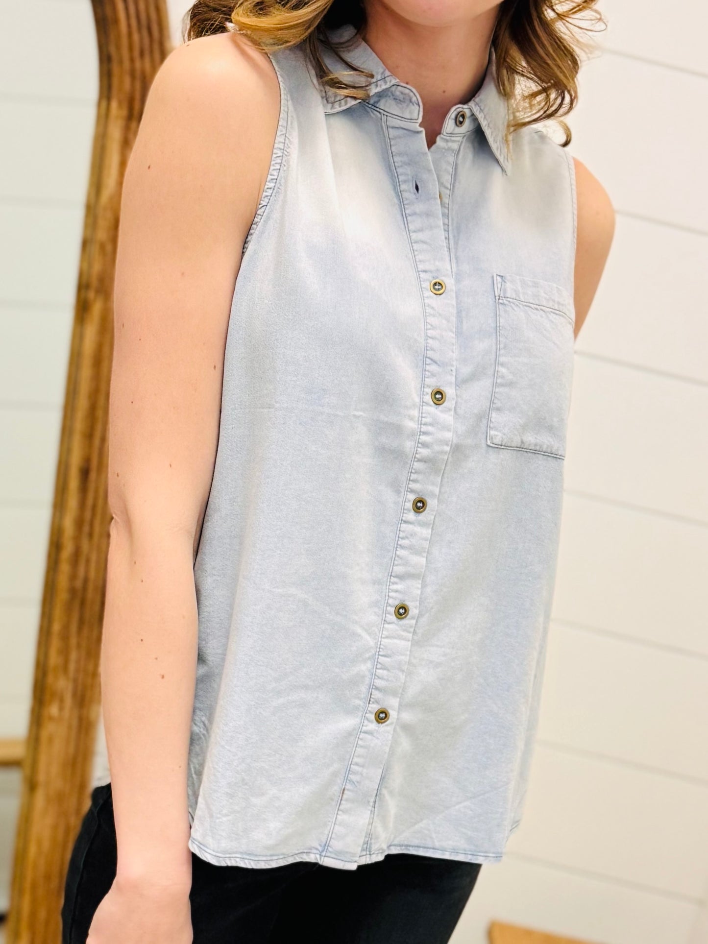 Chambray Button Down Tank Top