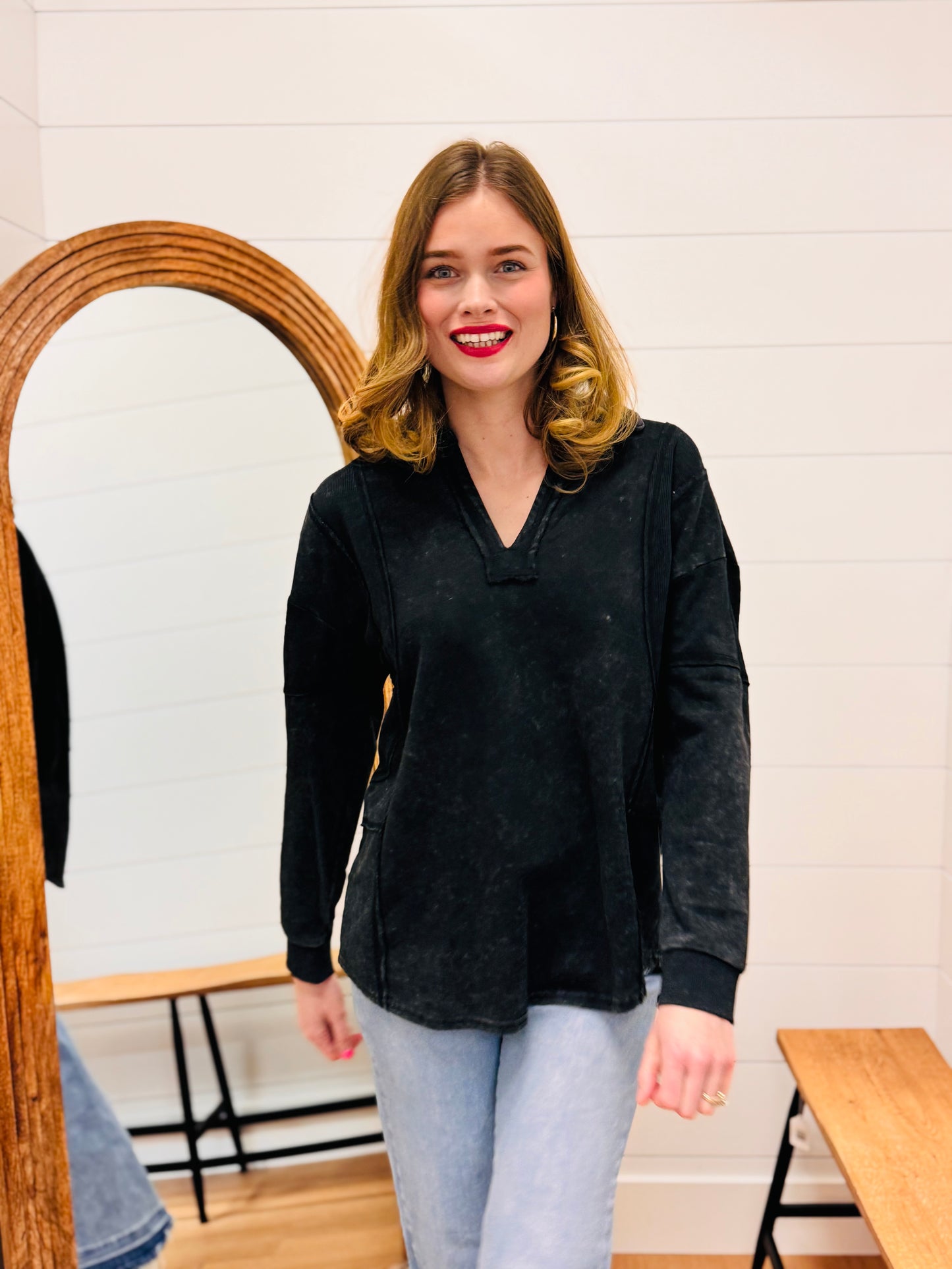 Vintage Washed Black Pullover Sweatshirt