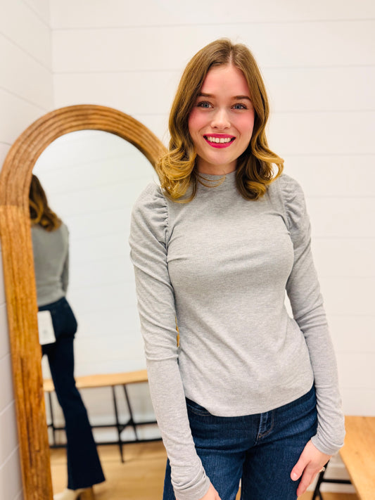 Puff-sleeve Top with Keyhole Back