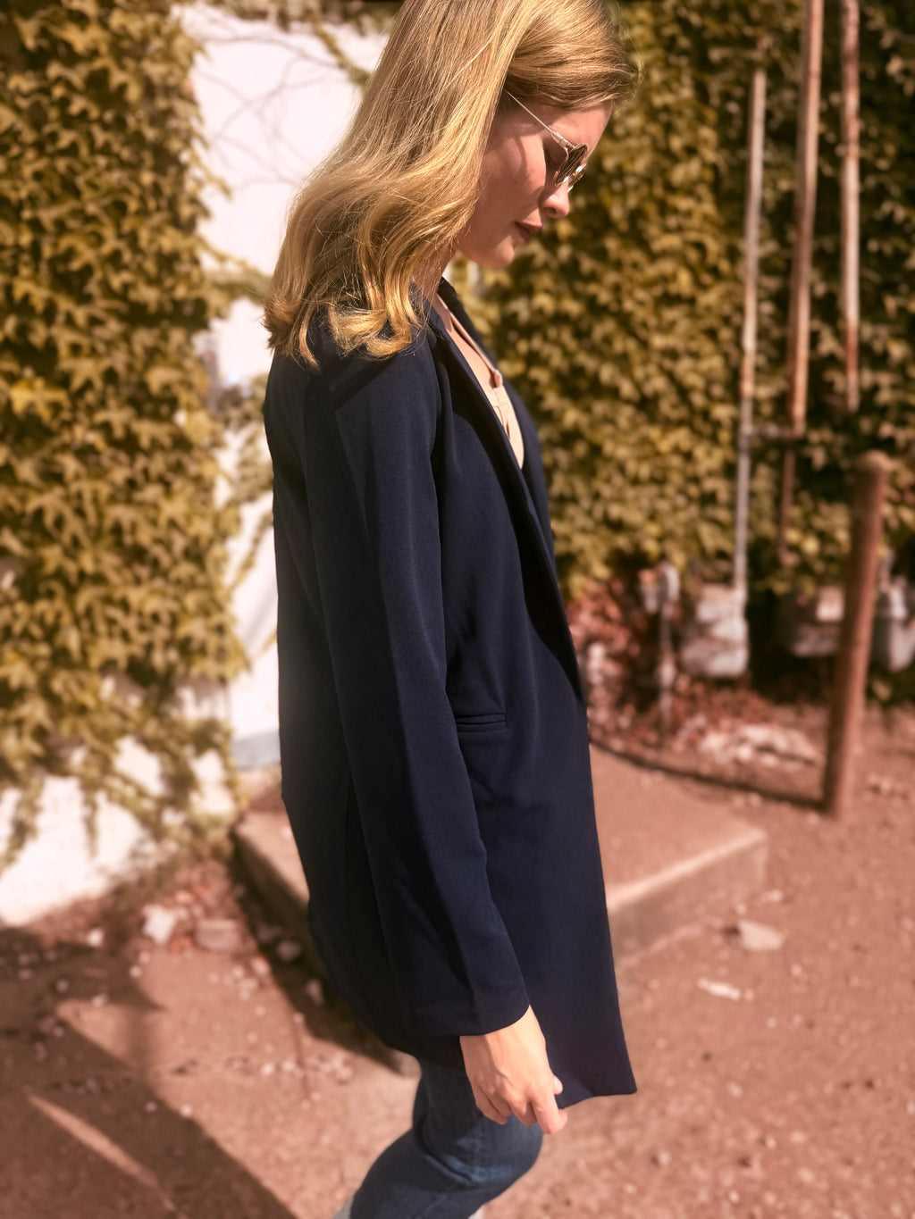 Jersey Open Front Long Blazer