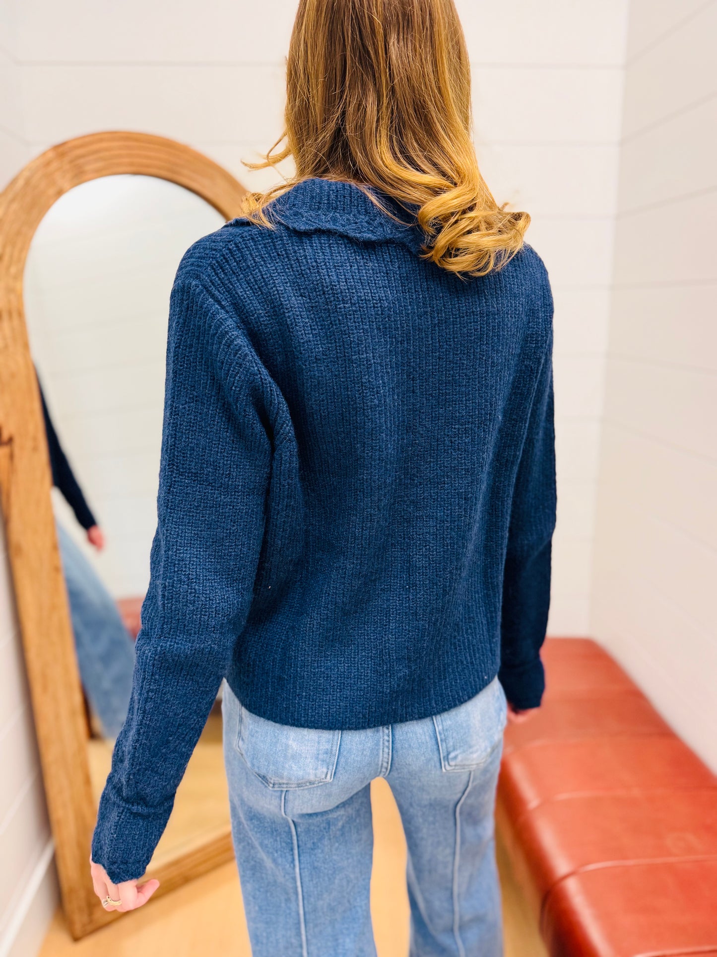 Navy + Red Heart Button Down Cardigan