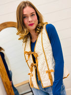 Quilted Floral Tie Front Vest