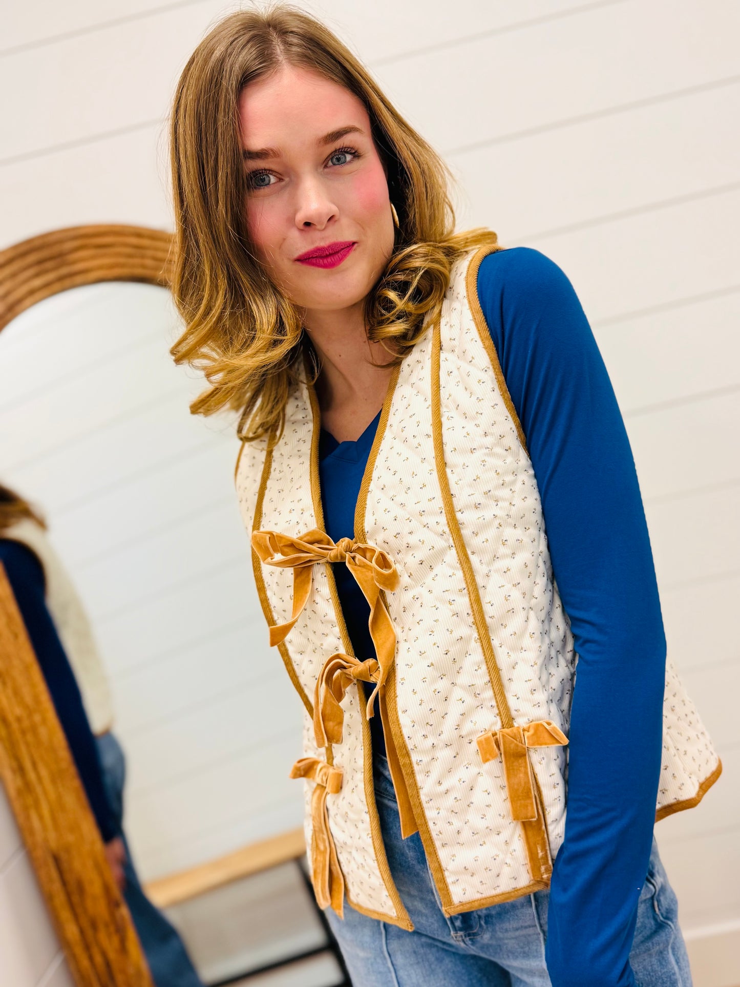 Quilted Floral Tie Front Vest