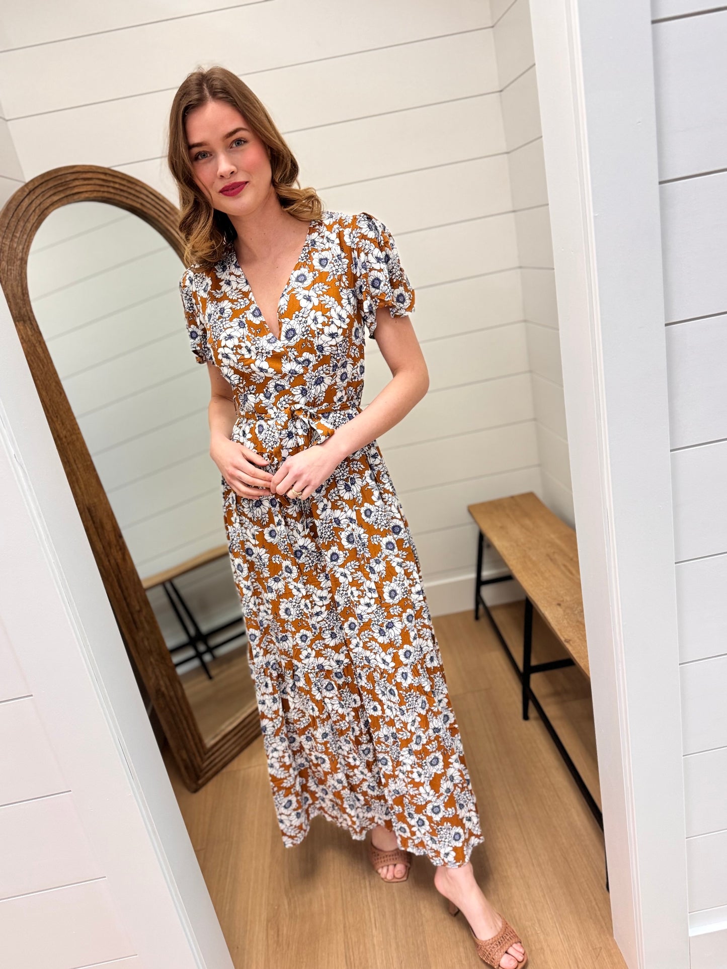 Floral Print Faux Wrap Maxi Dress