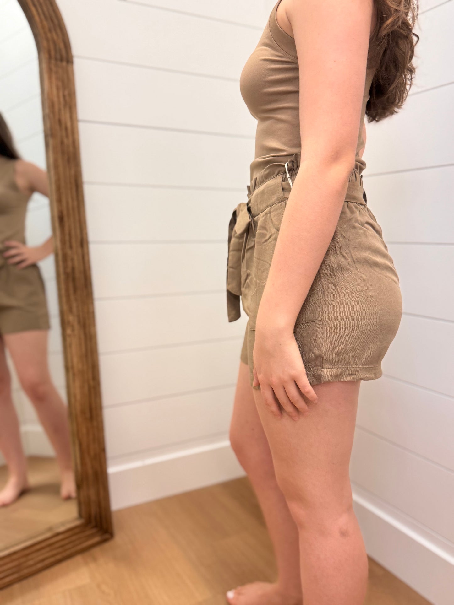 Khaki Tie Front Shorts