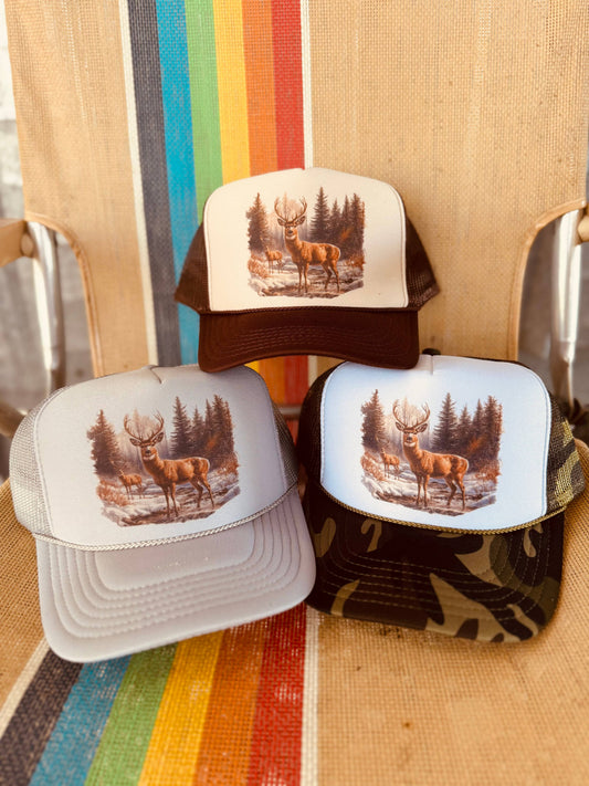 Retro Deer Trucker Cap - Multiple Color Options