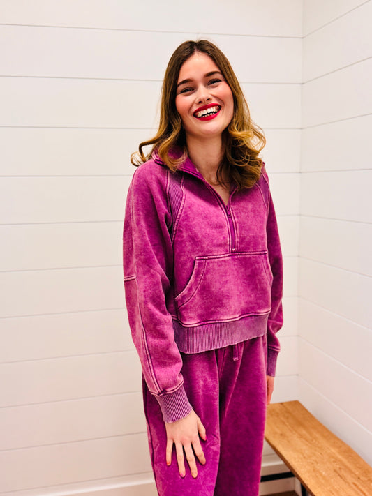 Vintage Washed Half Zip Fleece Pullover