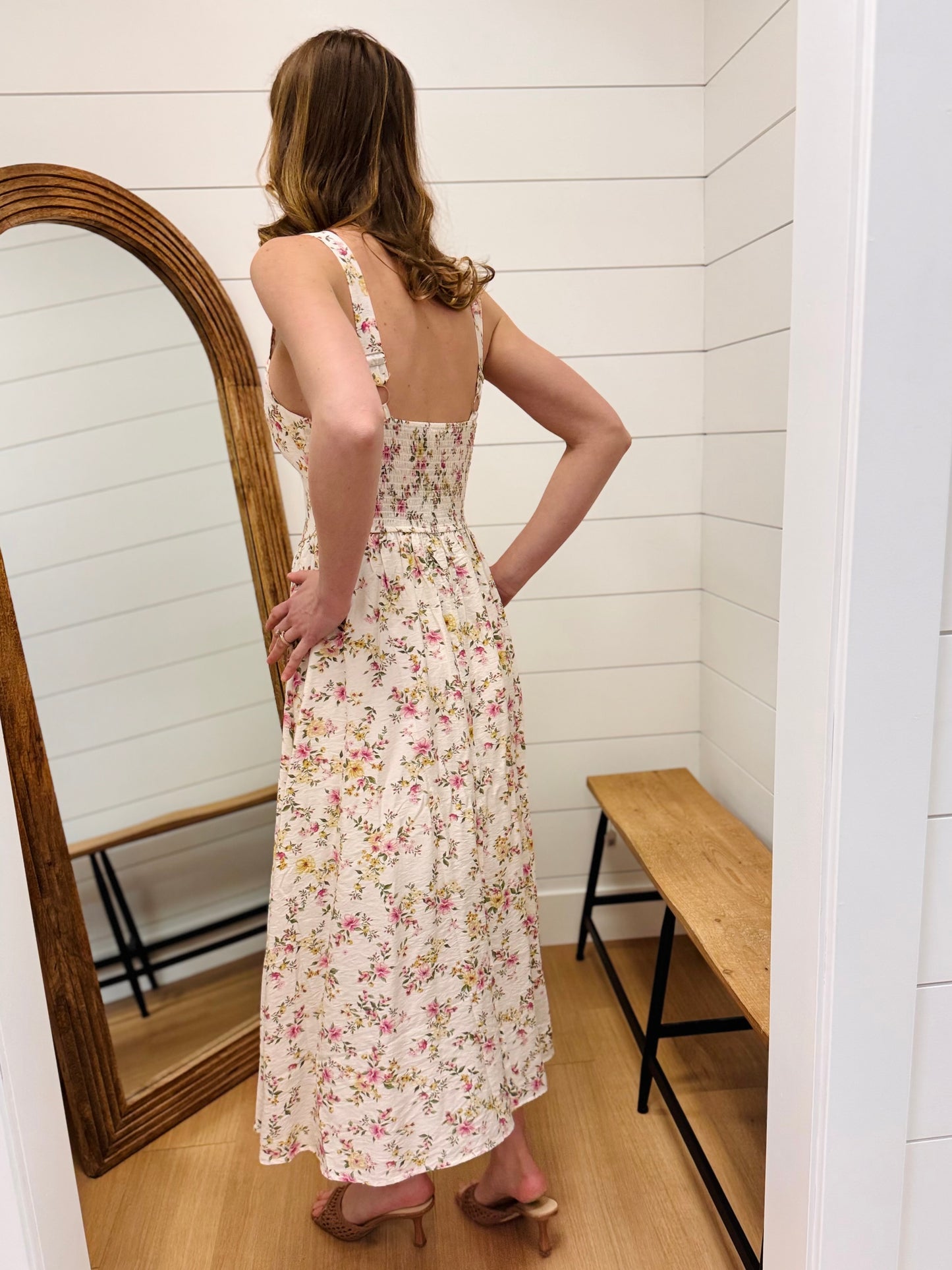 Floral Lace Trim Corset Sleeveless Midi Dress