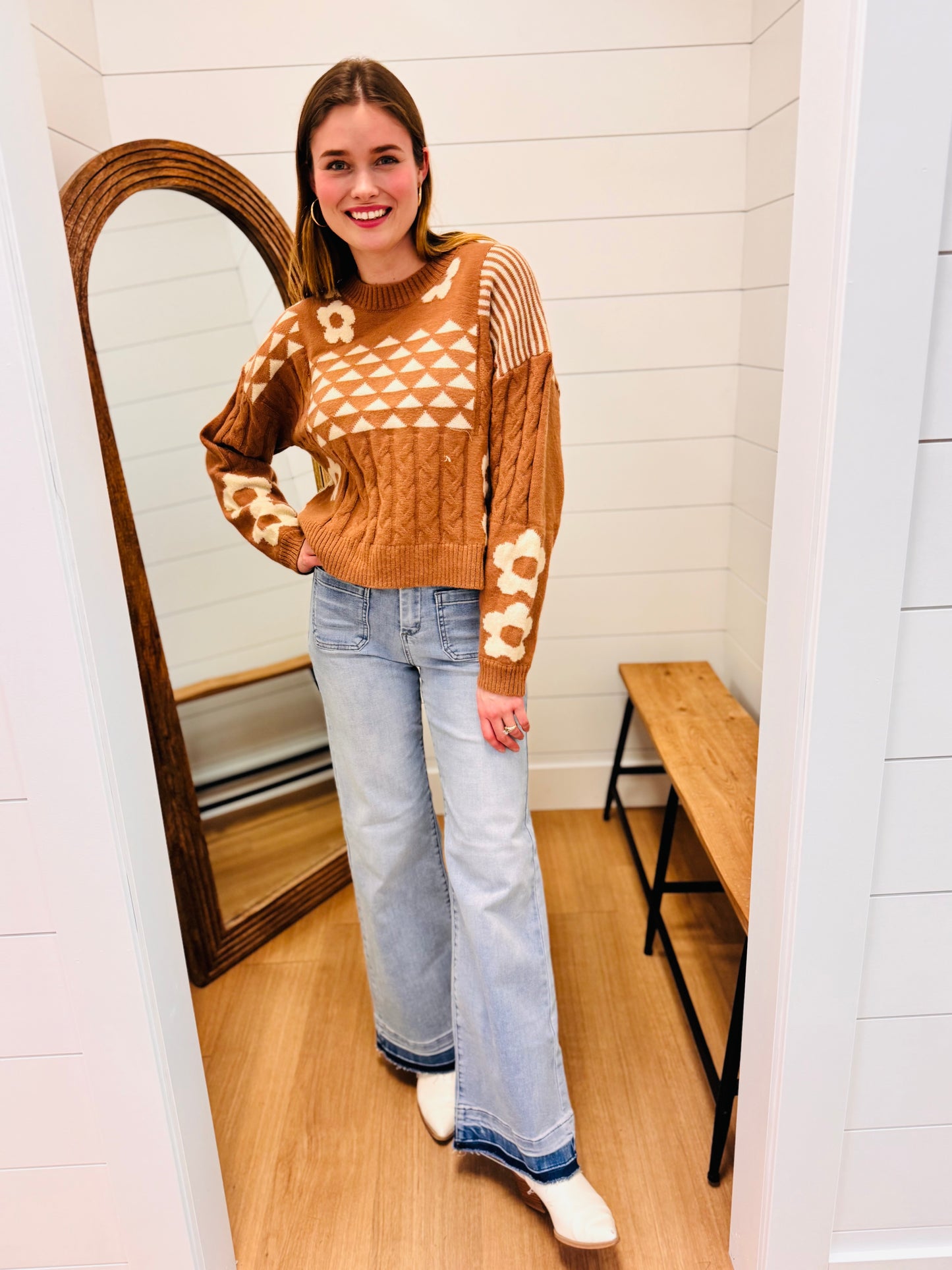 Rust mix Balloon Sleeve Sweater