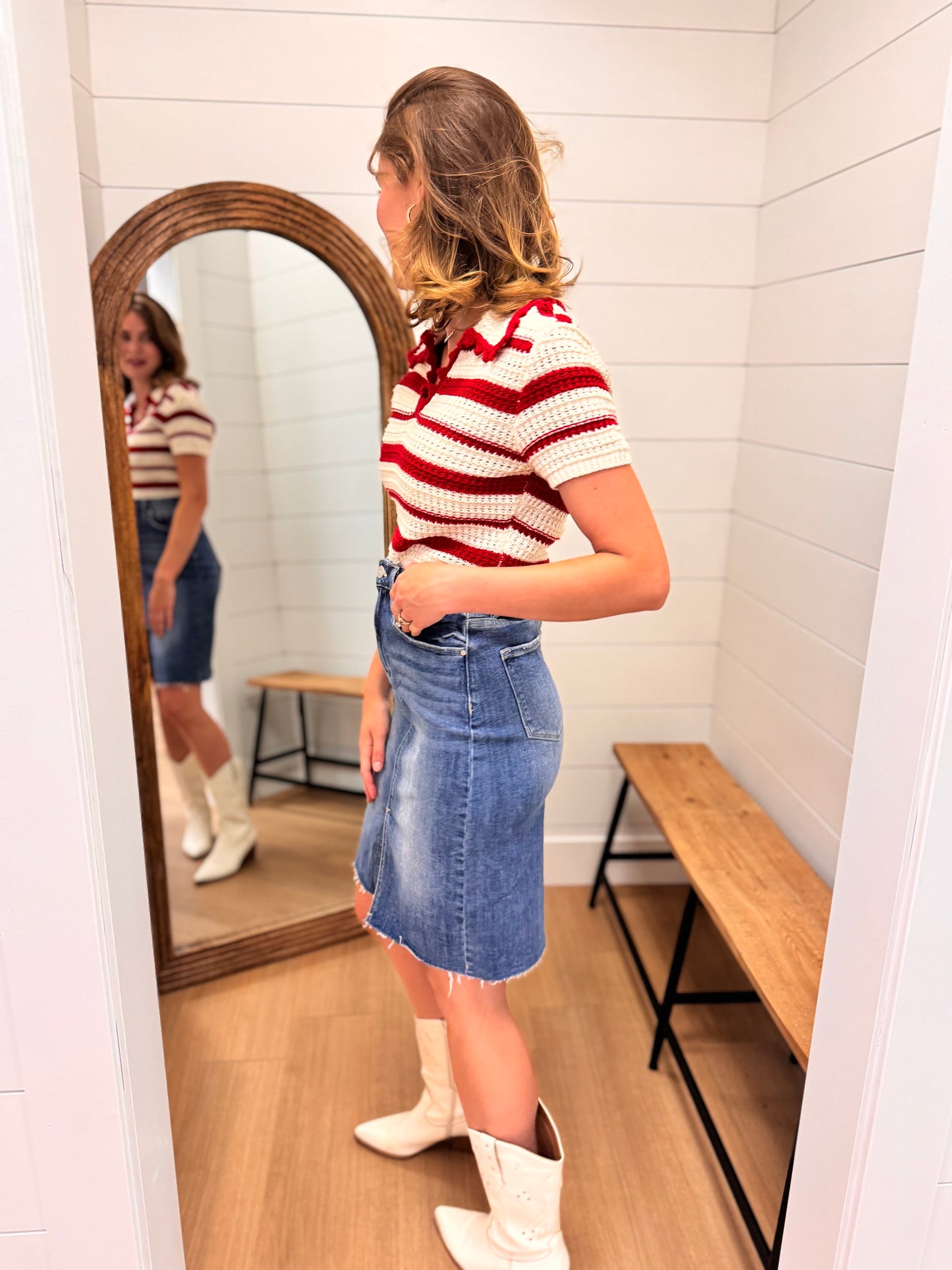Stripe Crochet Knit Pullover