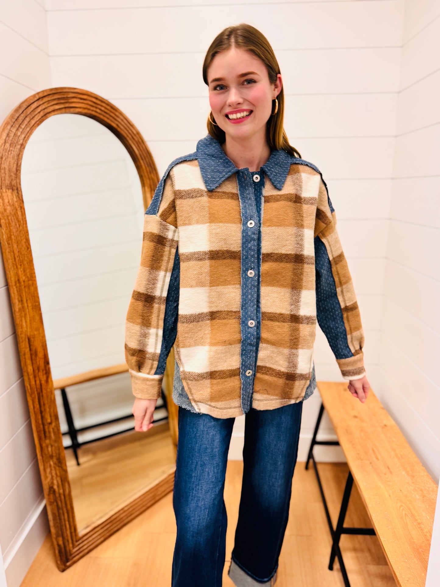 Oversized Denim + Plaid Shacket