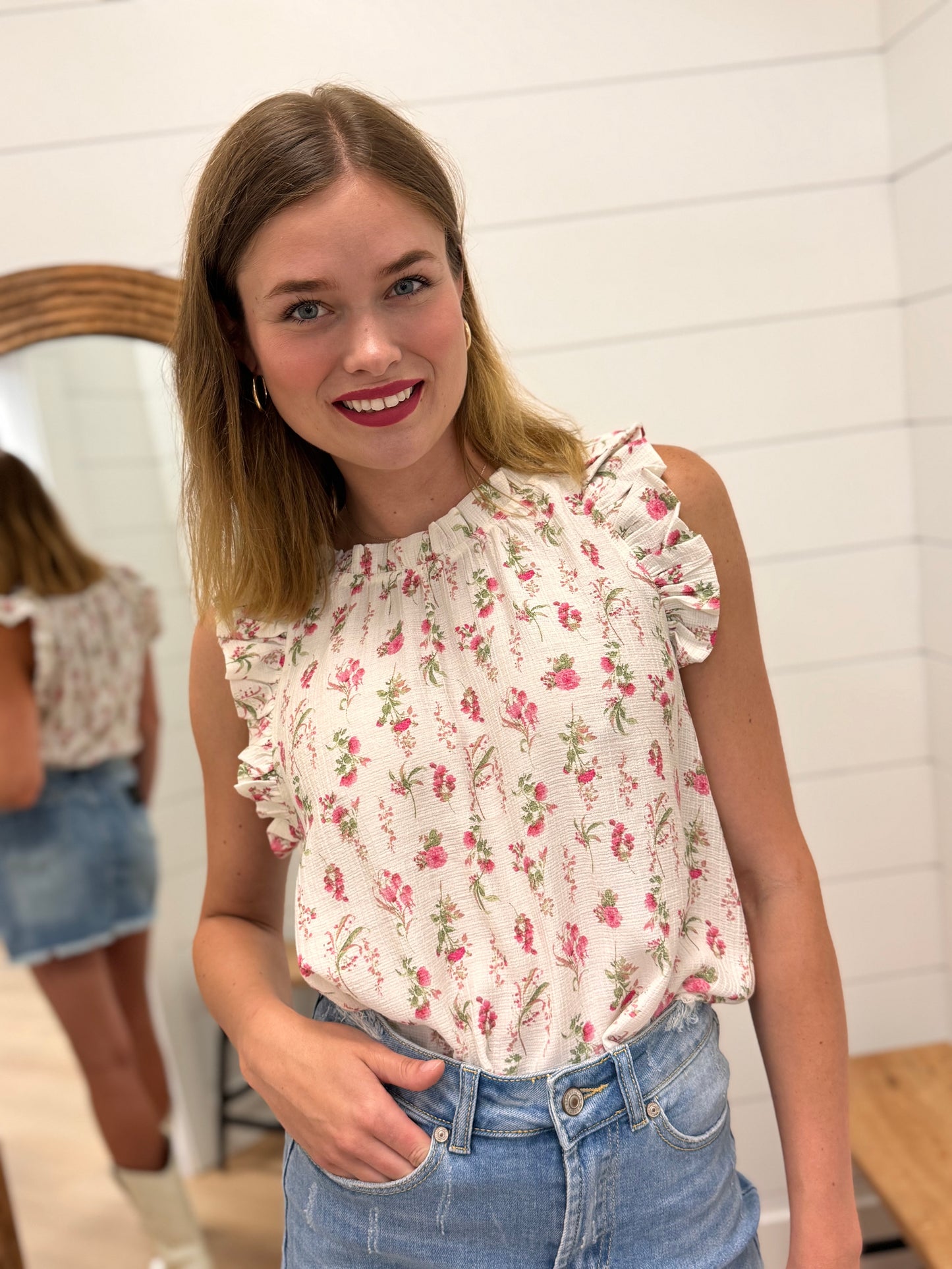 Floral Ruffle Trim Tank Top