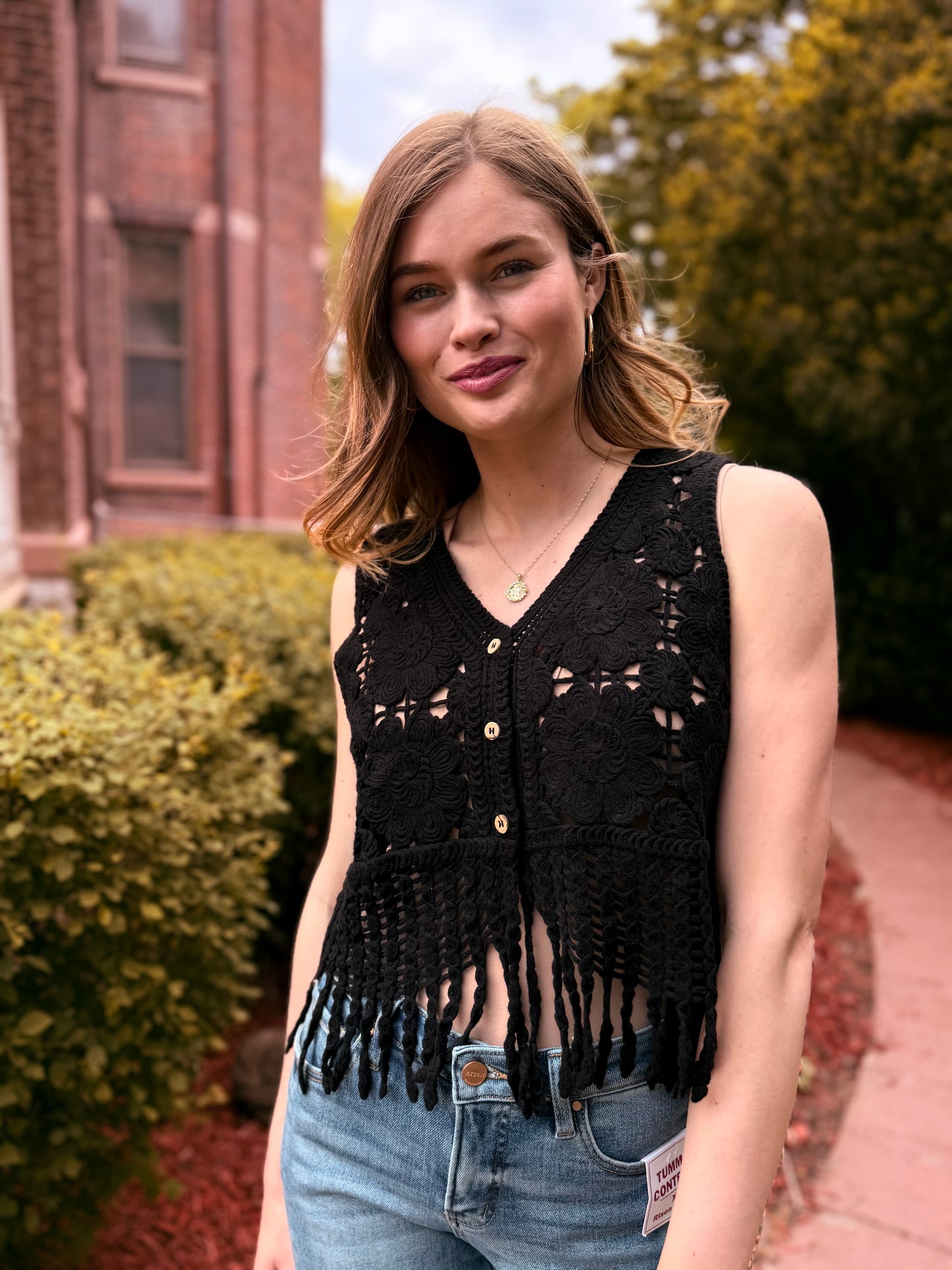 Fringe Hem Floral Crochet Top