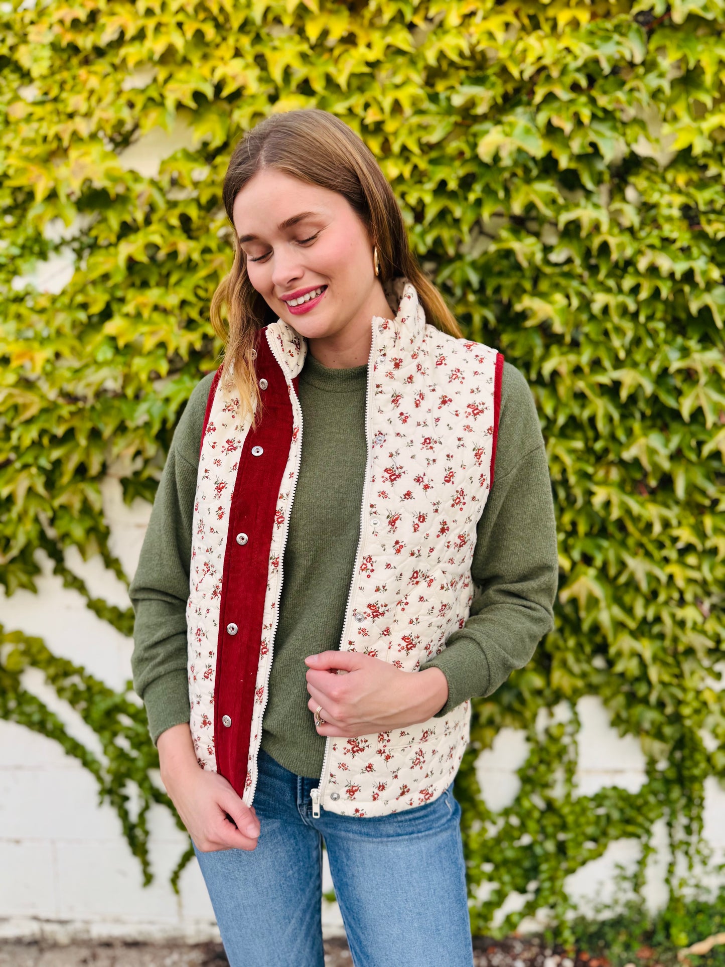 Floral Quilted Zip-up Puffer Vest