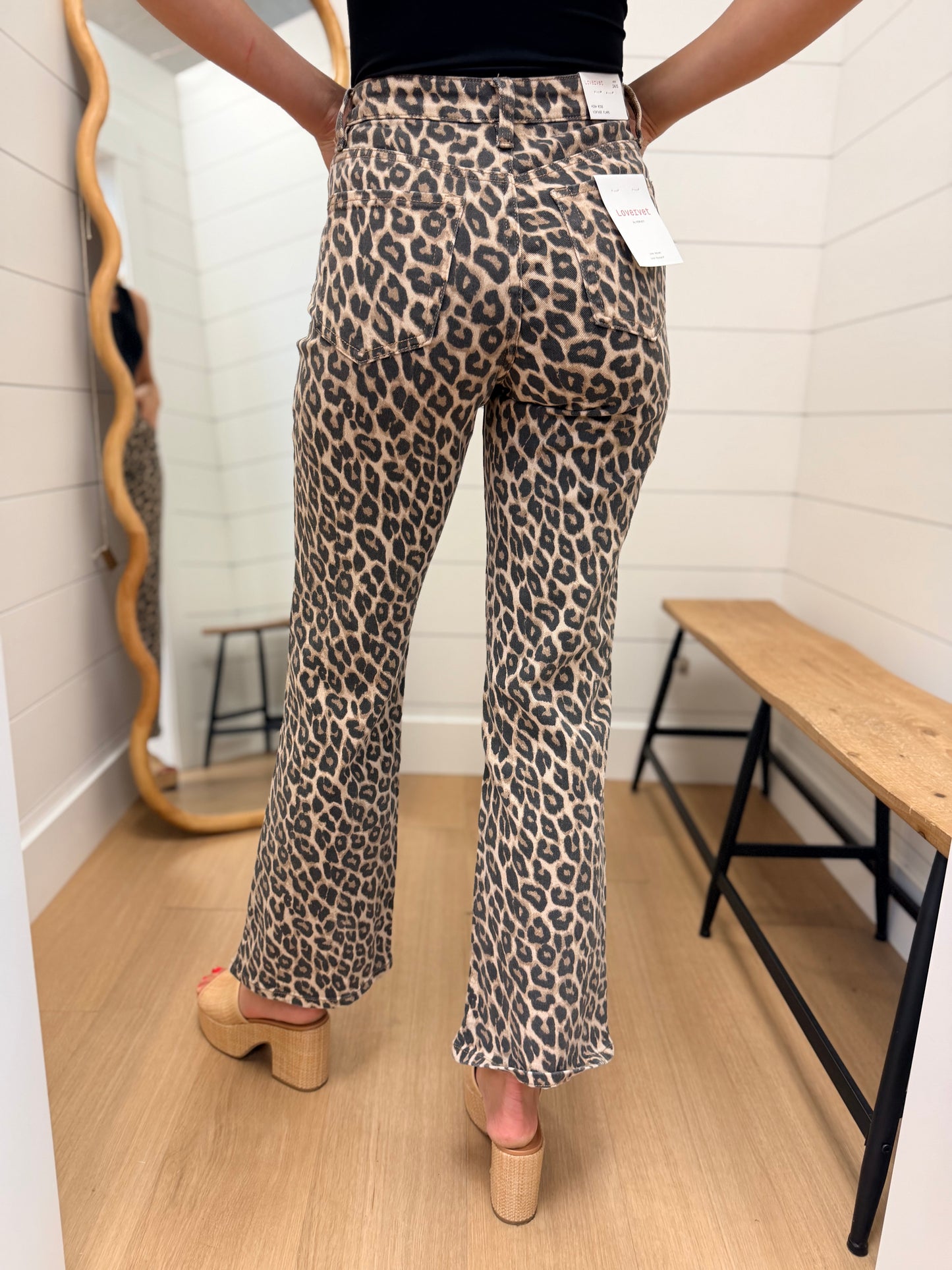 High Rise Leopard Print Flare Jeans - Lovervet