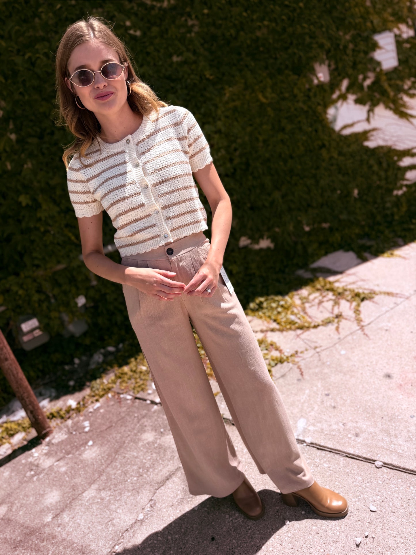 Linen Wide Leg Pants - Khaki