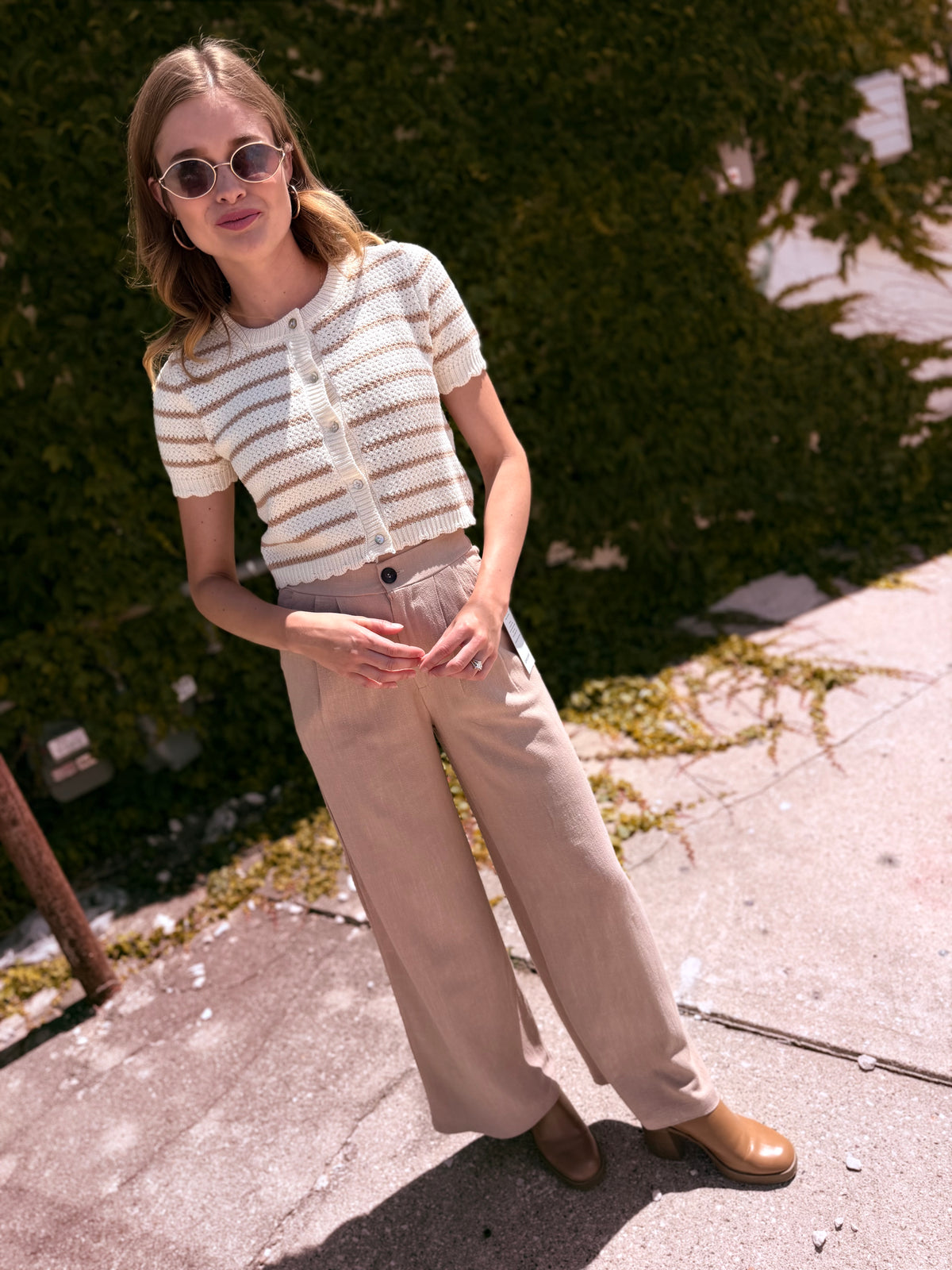 Linen Wide Leg Pants - Khaki