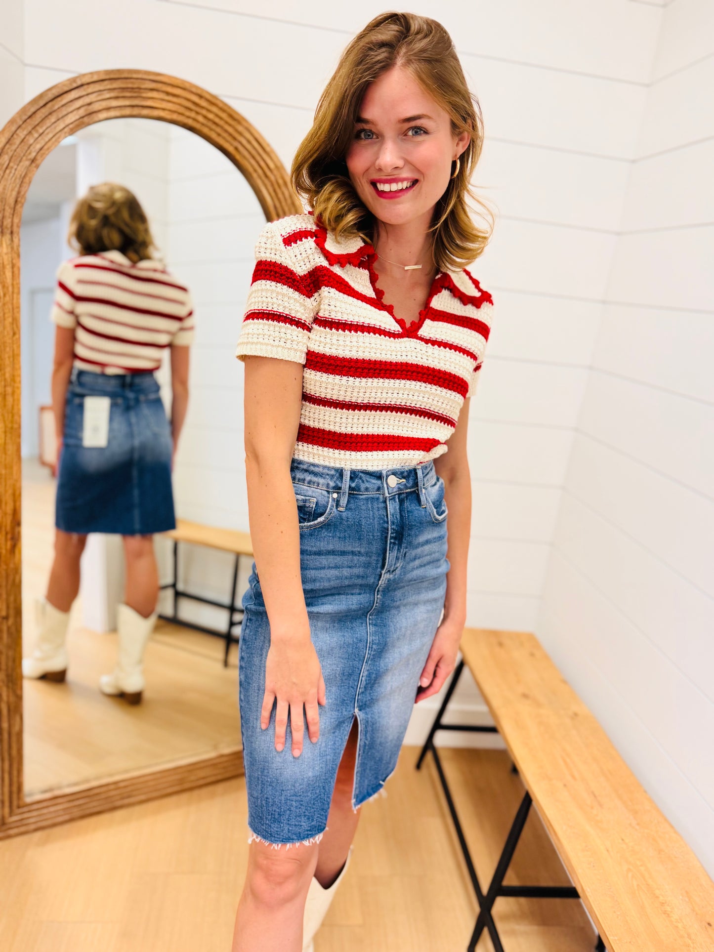 Stripe Crochet Knit Pullover