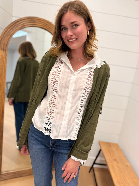 Olive You Fringe Jacket SM-3XL