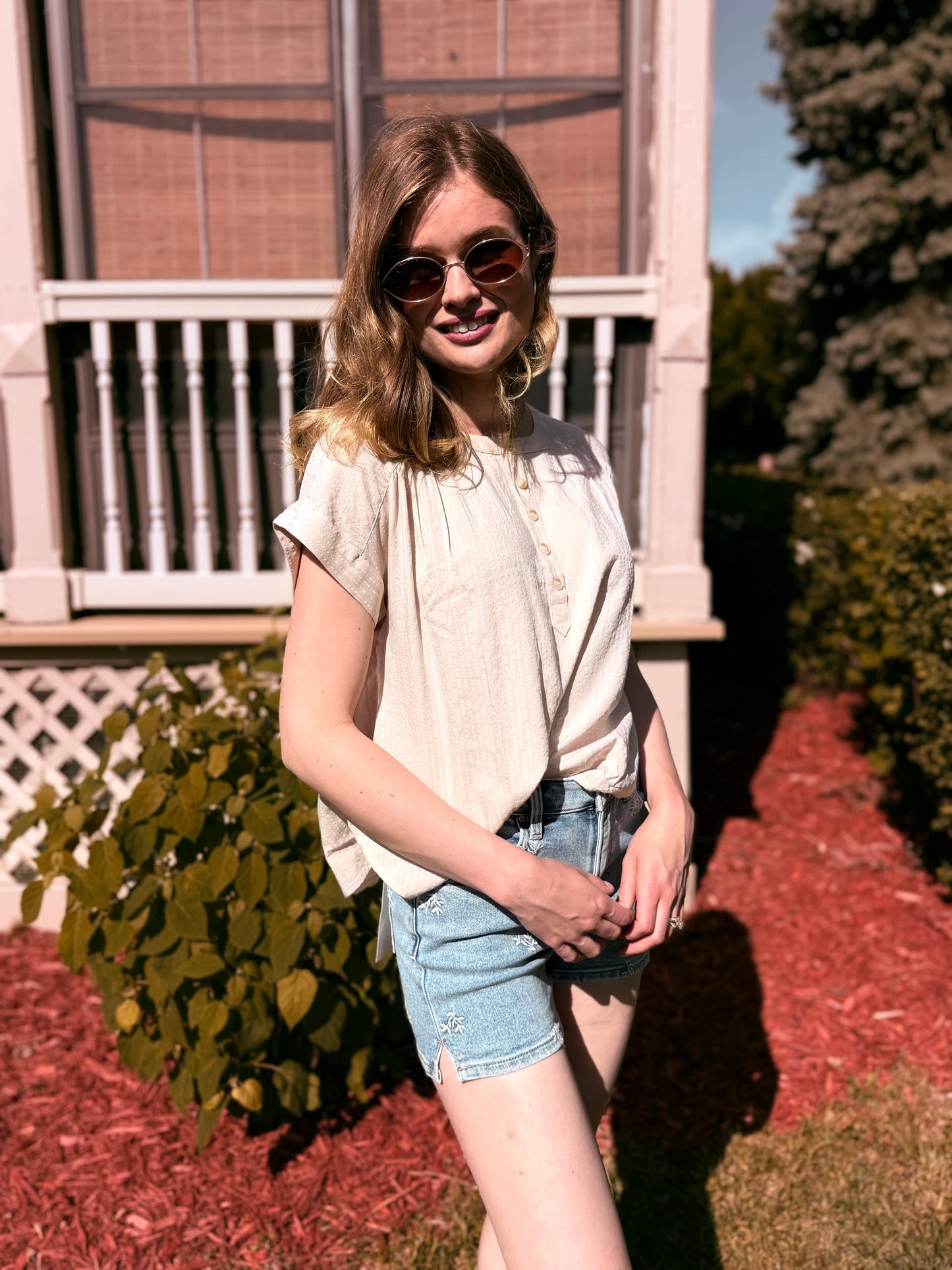 Ruched Shoulder Detail Short Sleeve Top