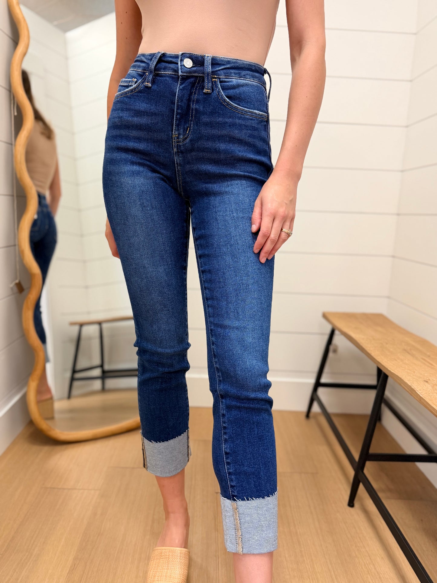 High Rise Cuffed Straight Jeans - Lovervet