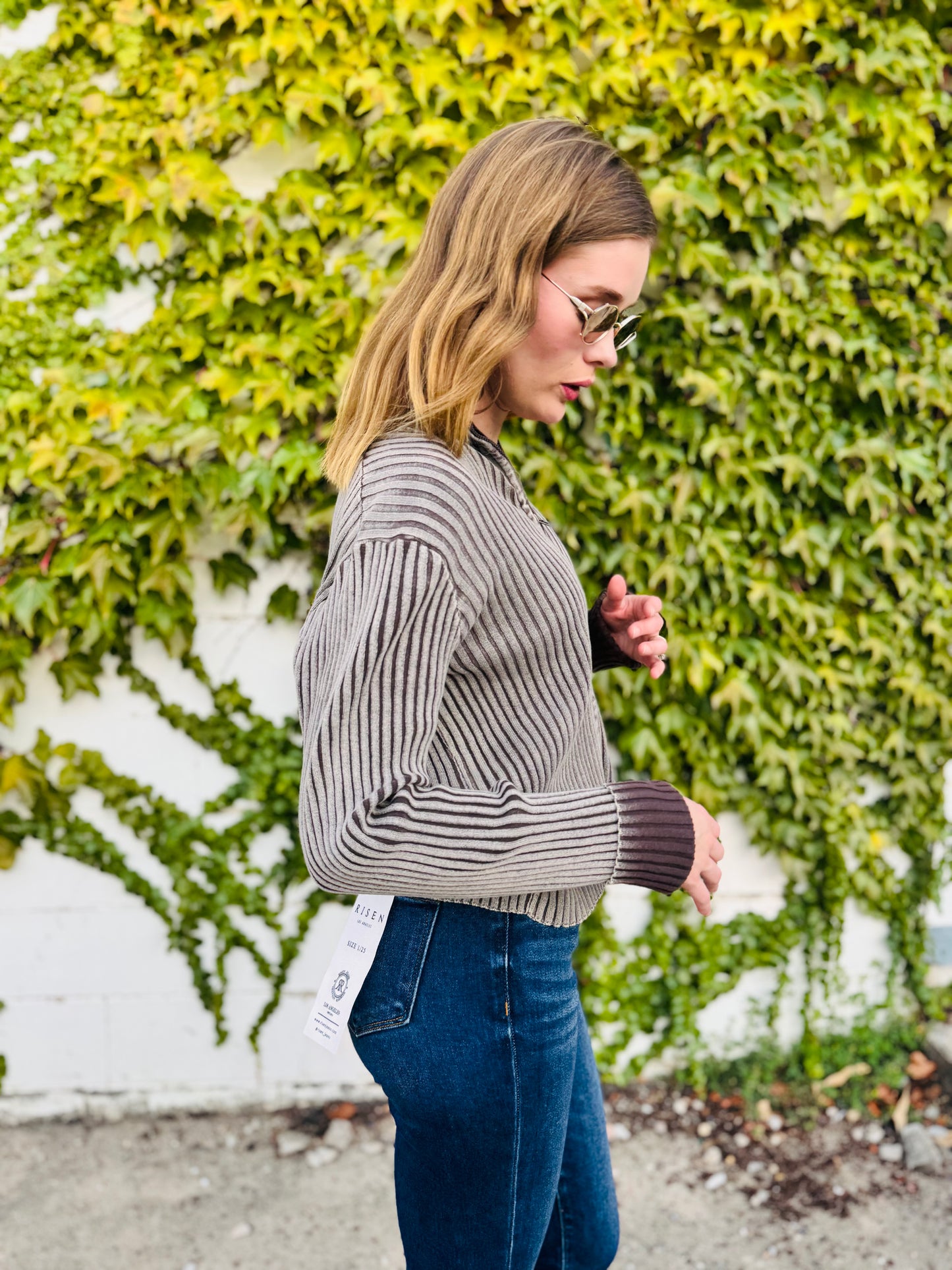 Two Tone Zip Up Sweater - Brown