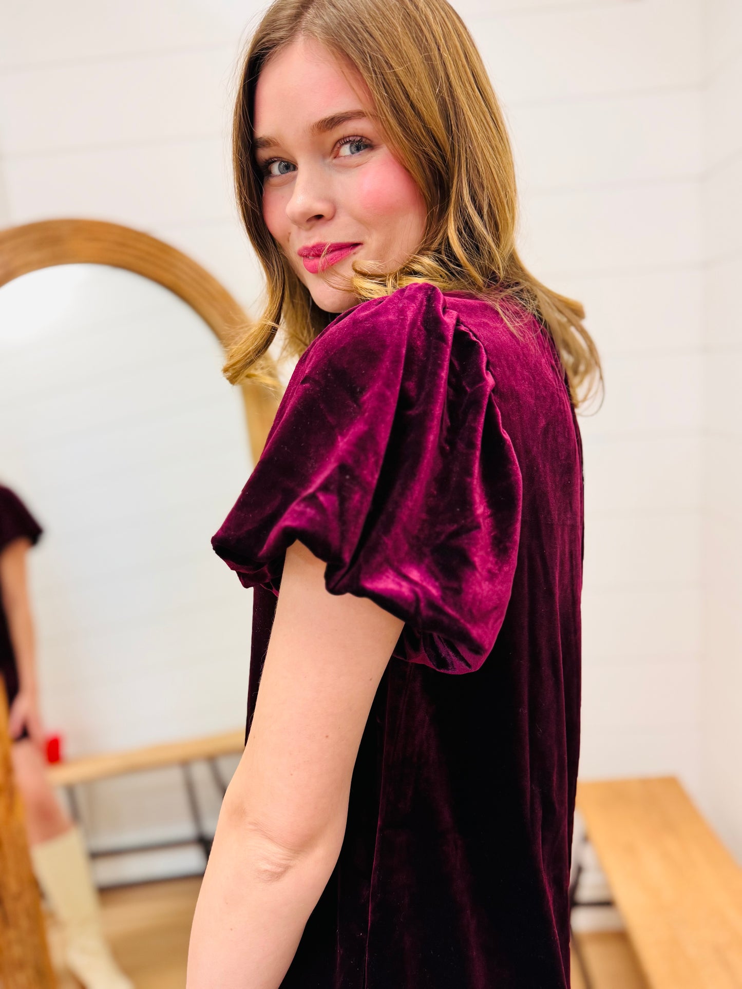 Puff Sleeve Velvet Holiday Mini Dress