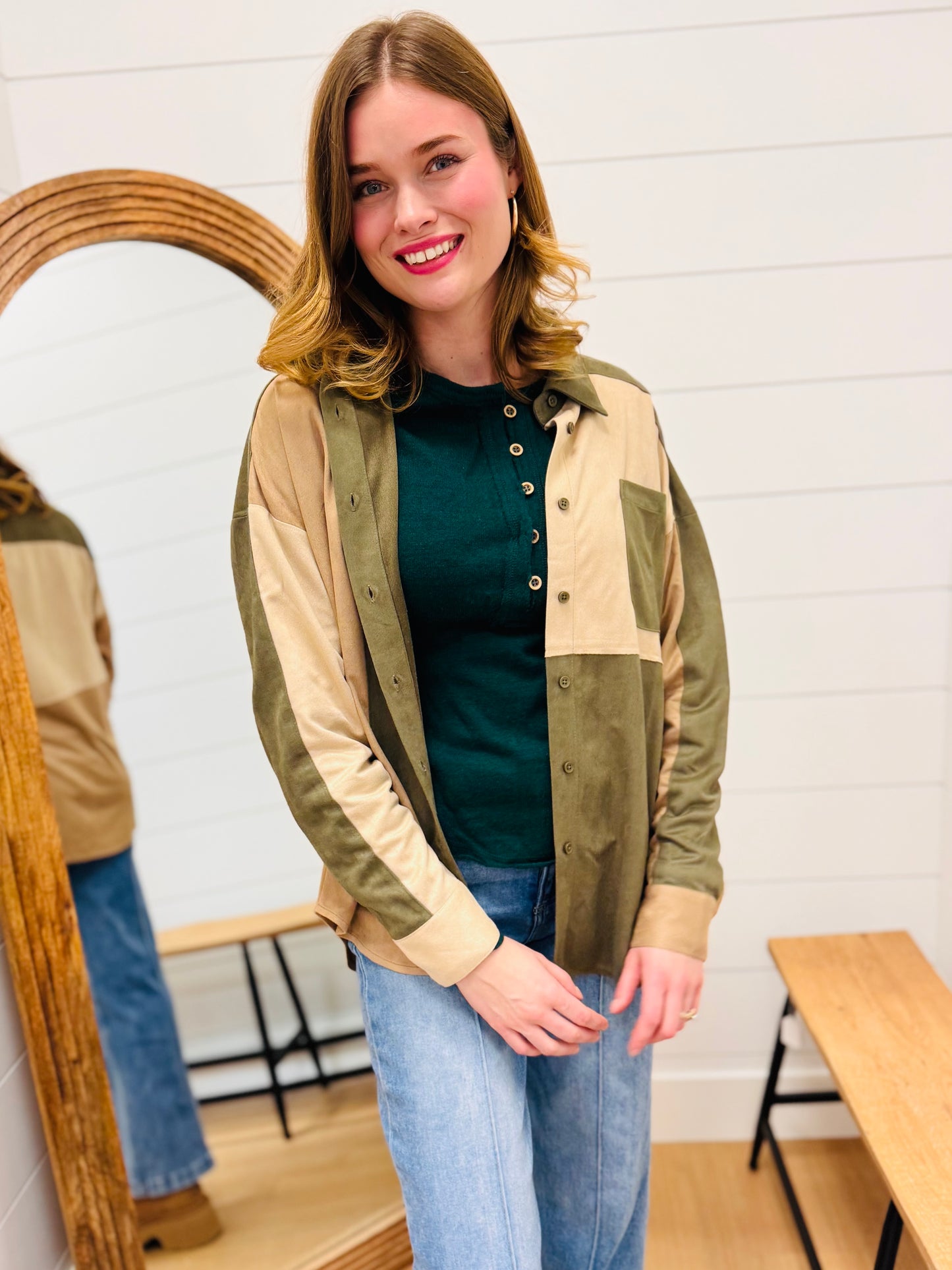 Color Block Suede Top