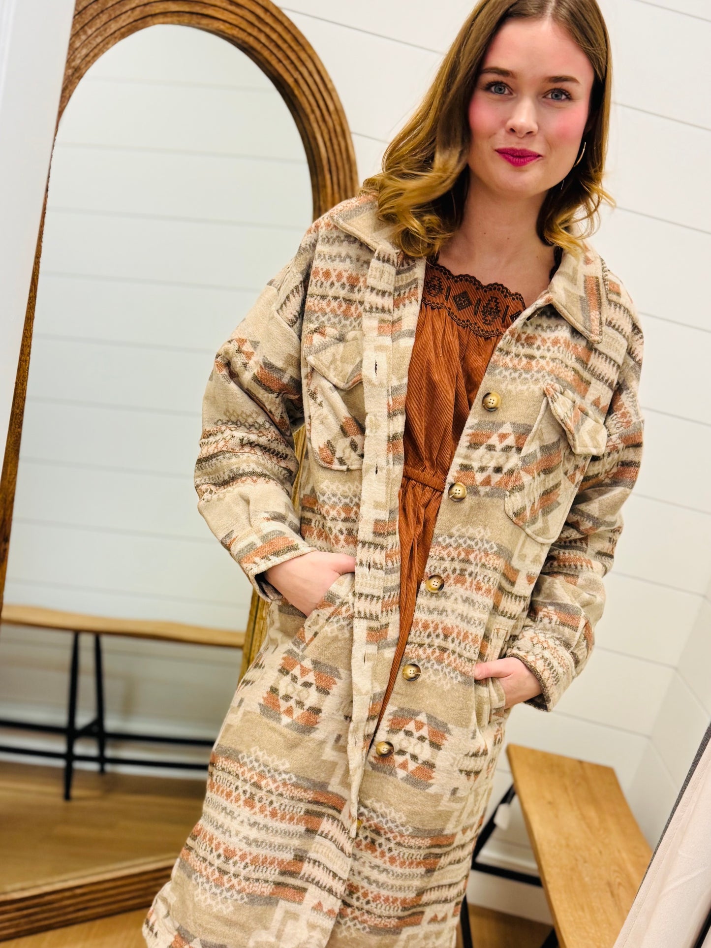 Aztec & Plaid Printed Shacket