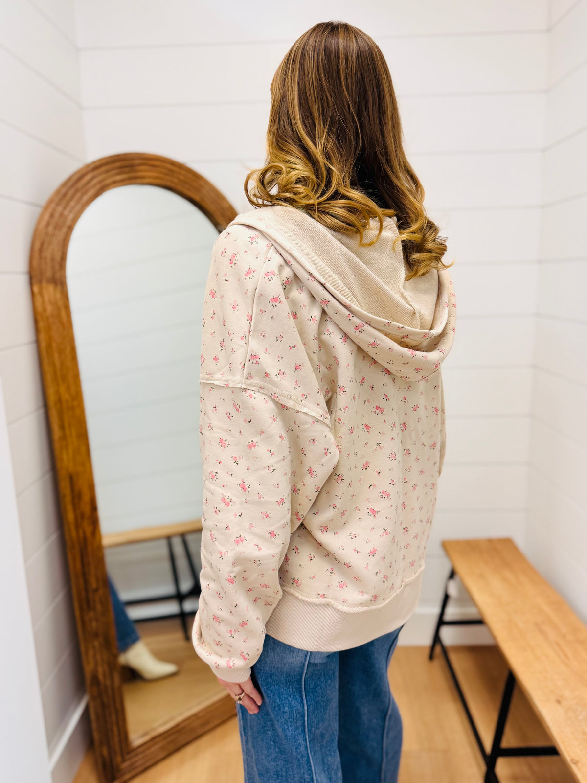 Zip Front Floral Hoodie