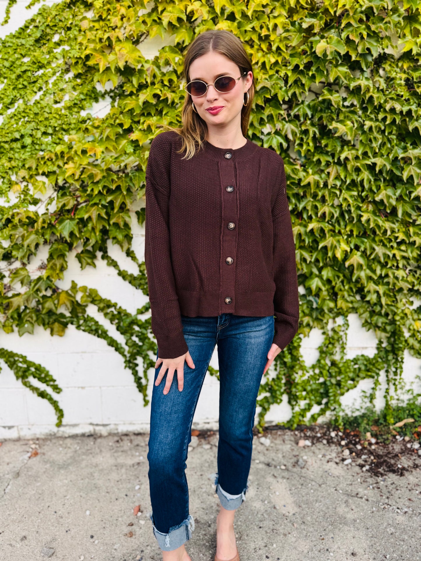 Exposed Seam Button Down Knit Cardigan