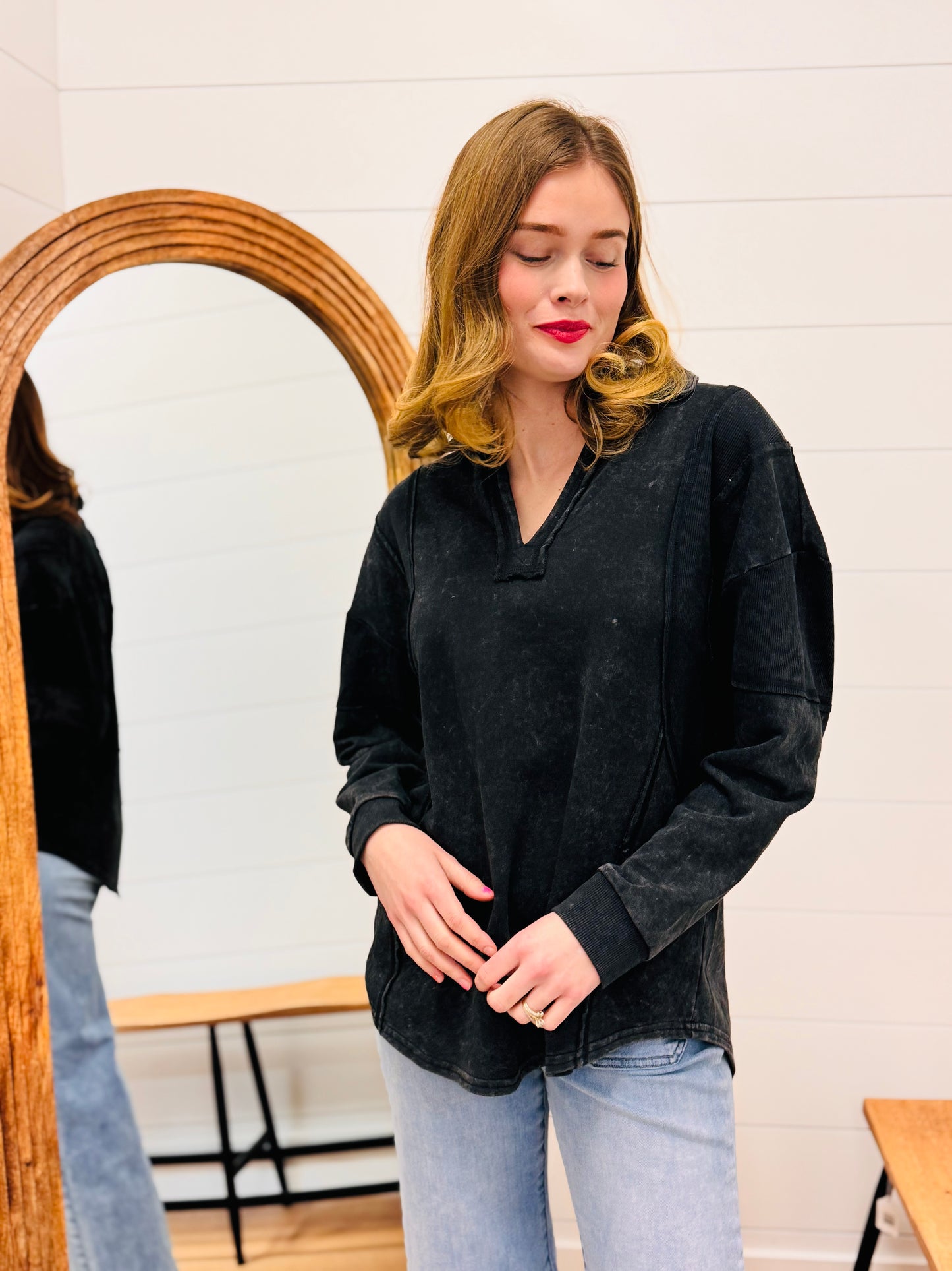 Vintage Washed Black Pullover Sweatshirt