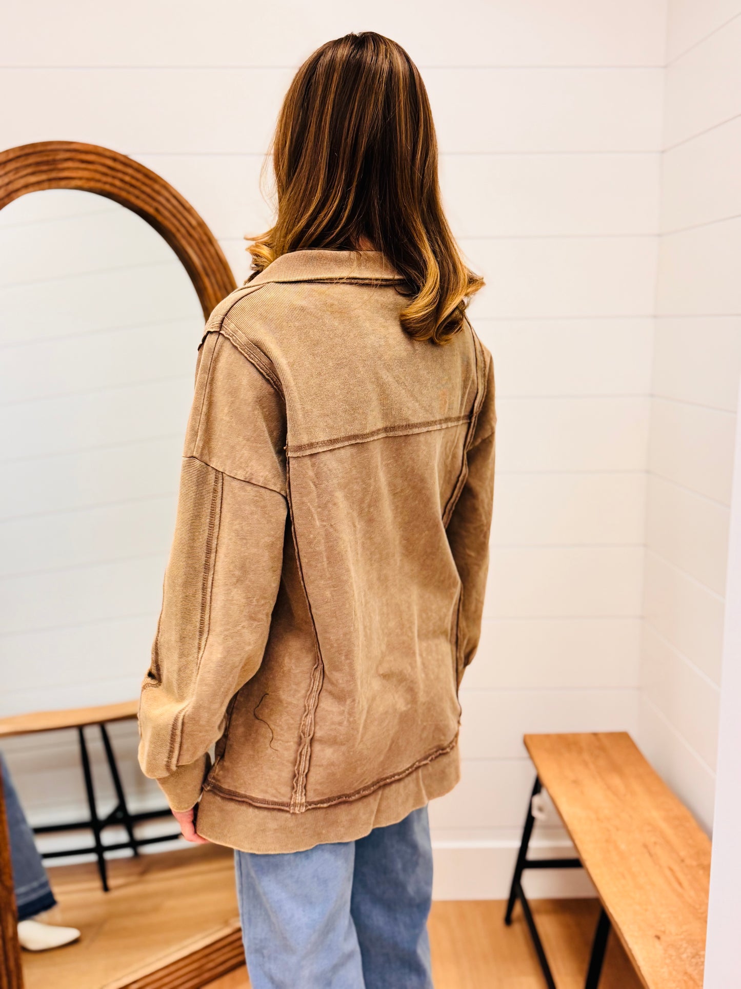 Half Button Down Pullover - Mocha