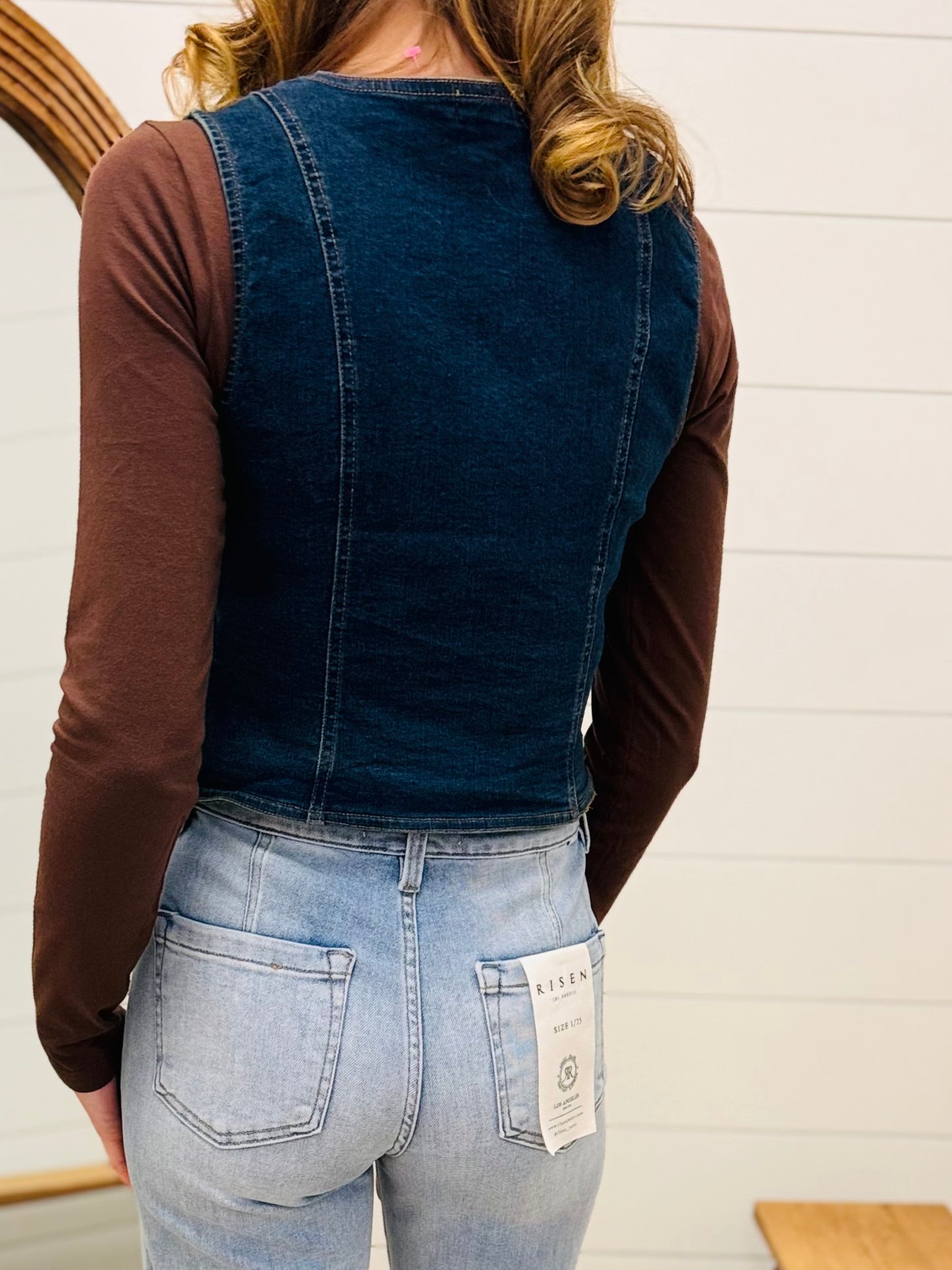 V Neck Sleeveless Button Down Denim Vest