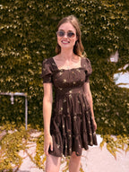 Floral Square Neck Puff Sleeve Tiered Mini Dress