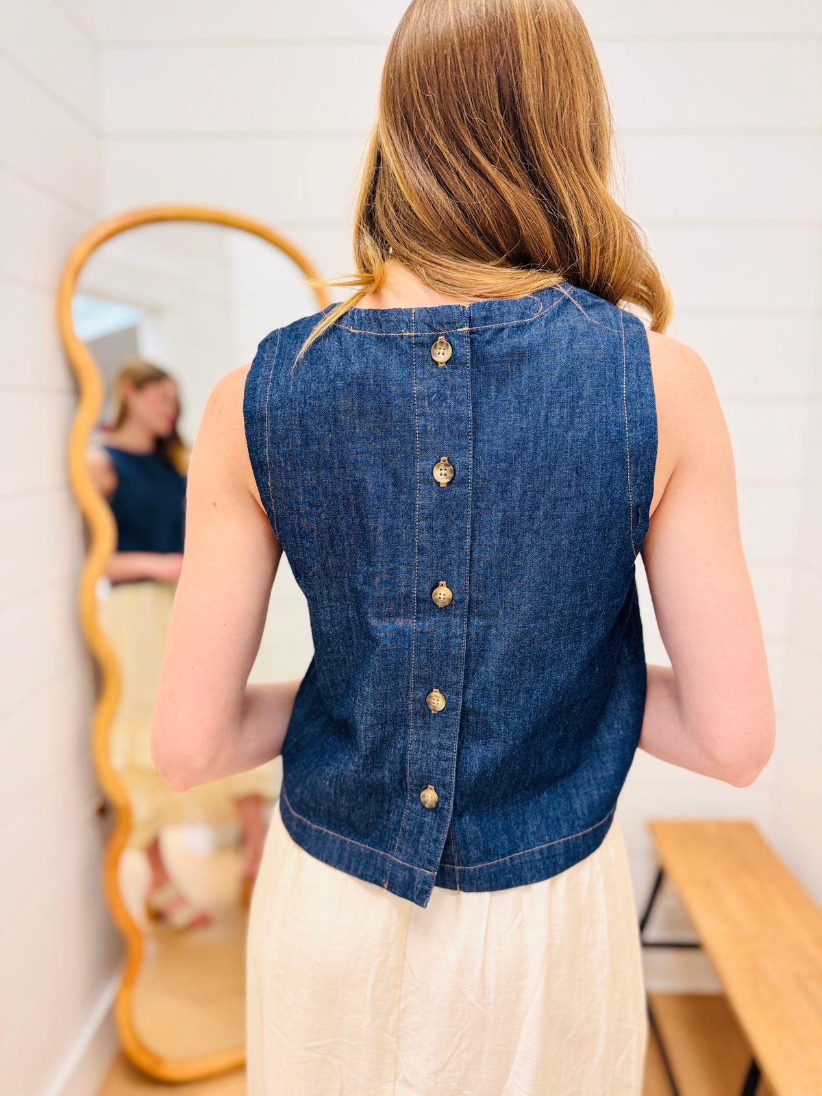 Back Button Denim Top