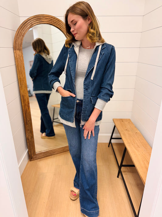 Oversized Denim Jacket with Hoodie - Risen