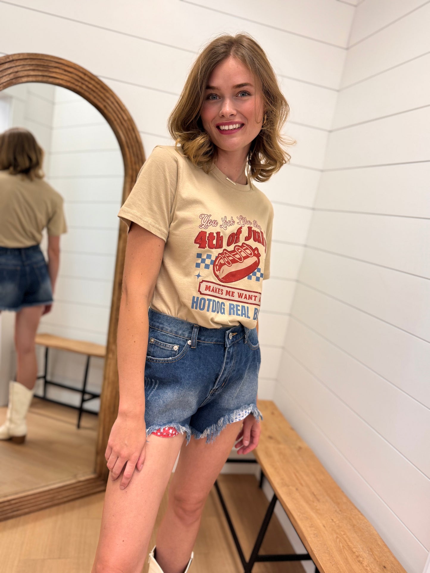 Red, White and Blue Jean Shorts